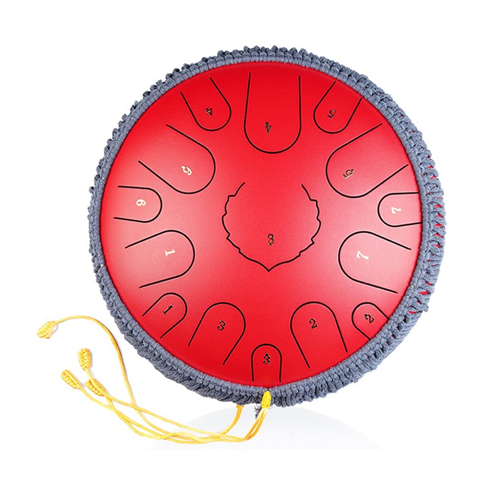 **14 Inch Steel Tongue Drum Hand Pan Percussion Instrument - 15 Tune Ethereal Drum Set with Carry Bag, Drumsticks, Tutorial Book & Finger Picks (Red) - Perfect for Meditation, Yoga, Music Therapy & Relaxation**