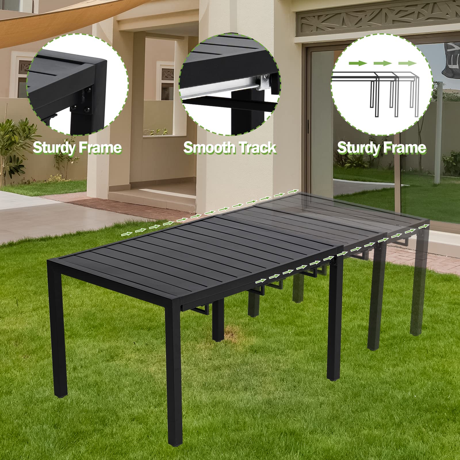 MEOOEM 8-Piece Outdoor Patio Dining Set - Large Rectangle Metal Table & 8 Textilene Mesh Chairs - Durable Garden Furniture for Backyard, Poolside & BBQ Entertaining