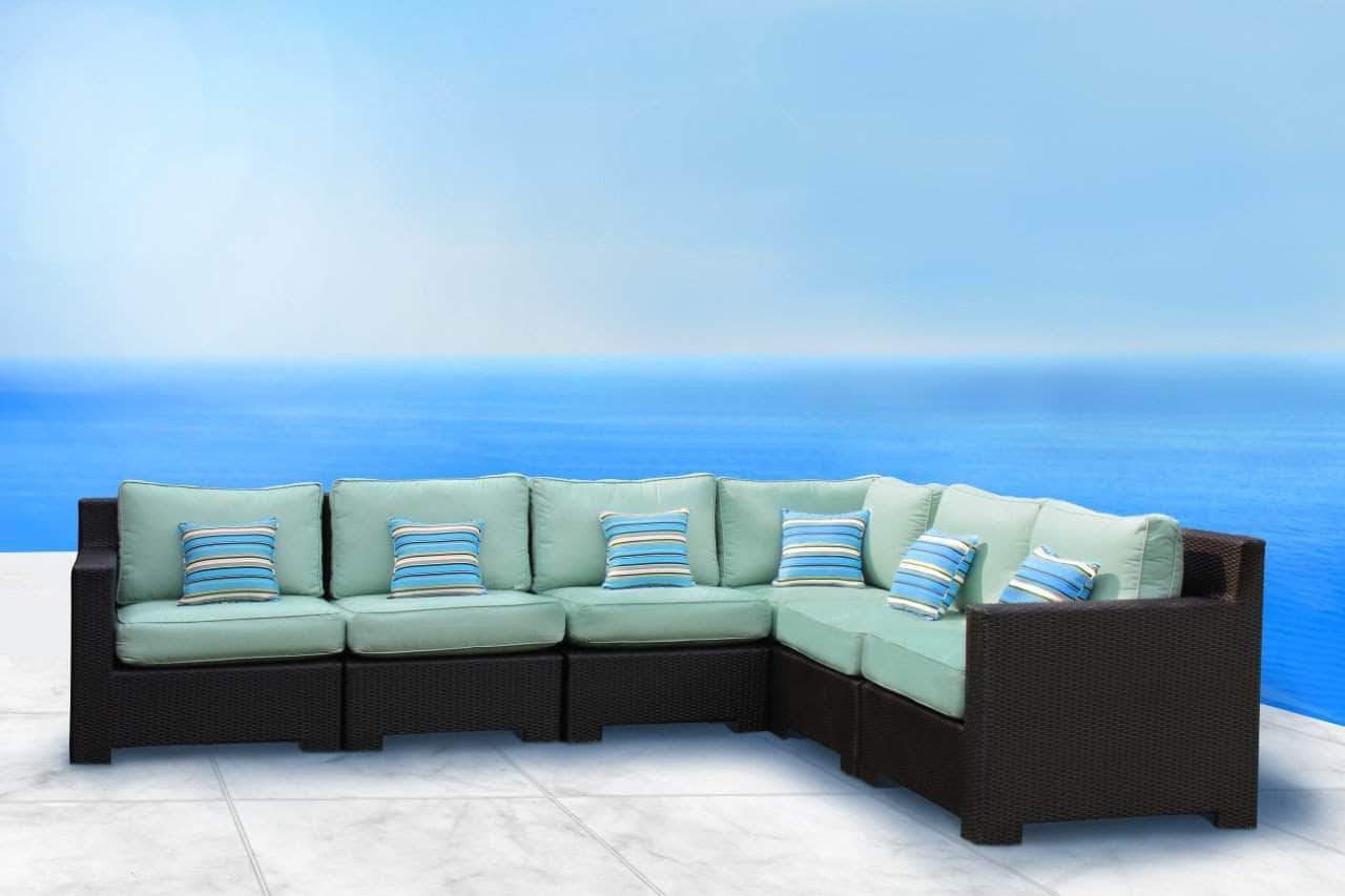 Blue Provence Outdoor Patio Wicker Rattan Modular L-Shaped Sectional Sofa Set - Waterproof & Weather-Resistant for Garden, Poolside, and Backyard Relaxation