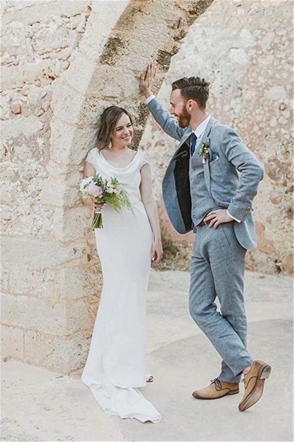 Premium 3-Piece Slim Fit Linen Suit for Men - Grey Wedding Groomsmen Suit with Notched Lapel (2024 Collection) | Formal Occasions, Business Meetings & Special Events