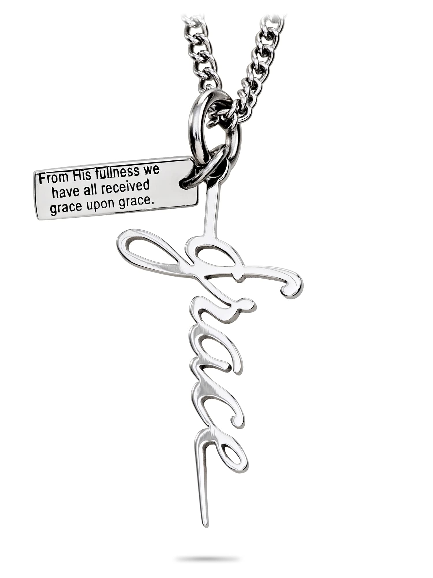 Women's Grace Cross Pendant Necklace - Stainless Steel Christian Jewelry with John 1:16 Verse for Daily Wear