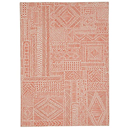 Linon Washable Nova Polyester 5'x7' Area Rug in Ivory and Rust - Soft Non-Slip Living Room Rug for Bedroom, Dorm, Office Decor