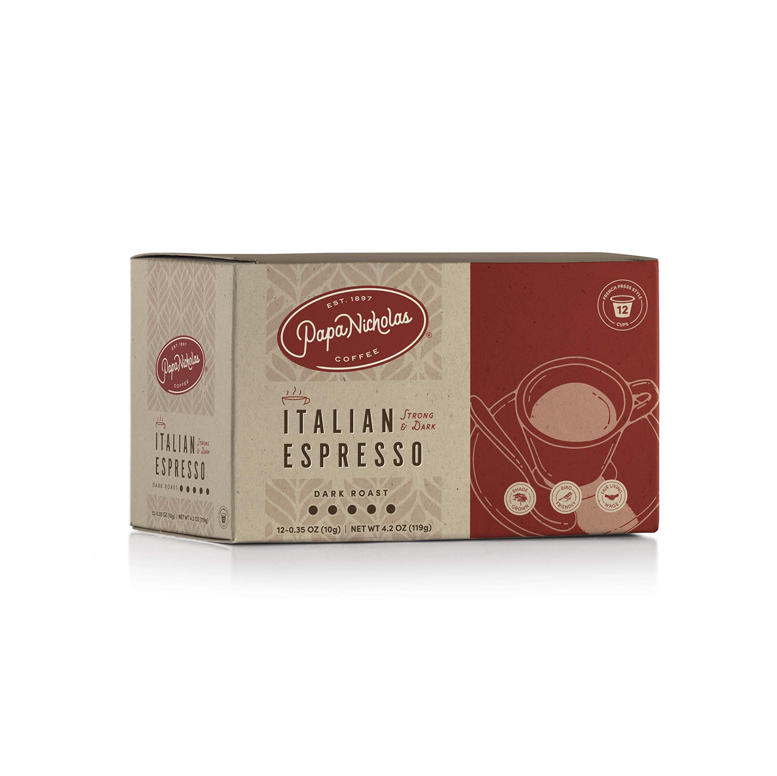 Papanicholas Single Serve Coffee Cups - Compatible with Keurig K-Cup Brewers, Italian Espresso Coffee Pods (12 Ounce) - Perfect for Home, Office & Quick Breakfast Brewing