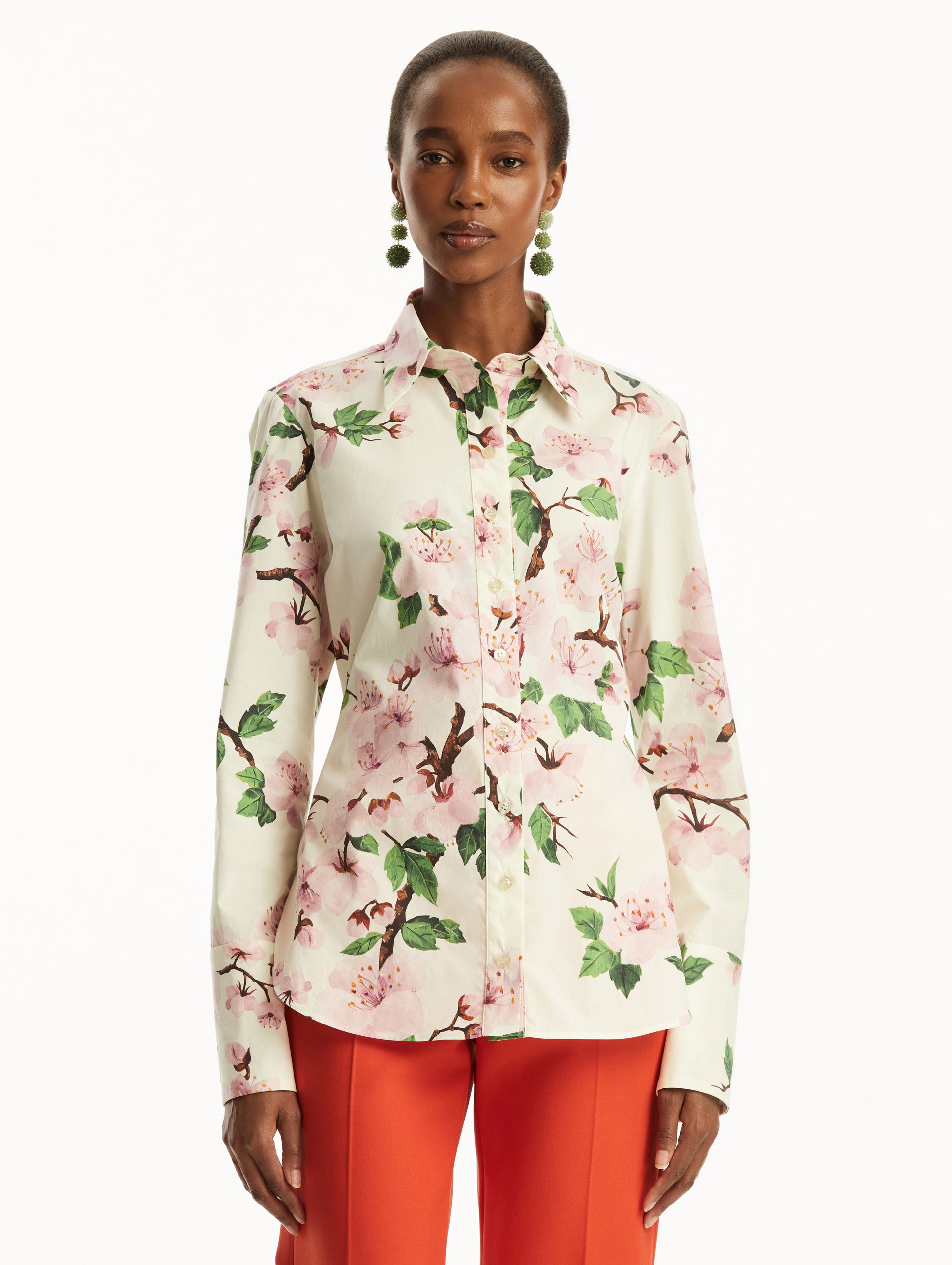Cherry Blossom Print Cotton Poplin Blouse for Women - Floral Spring Summer Tops - Perfect for Office, Date Night & Casual Outfits