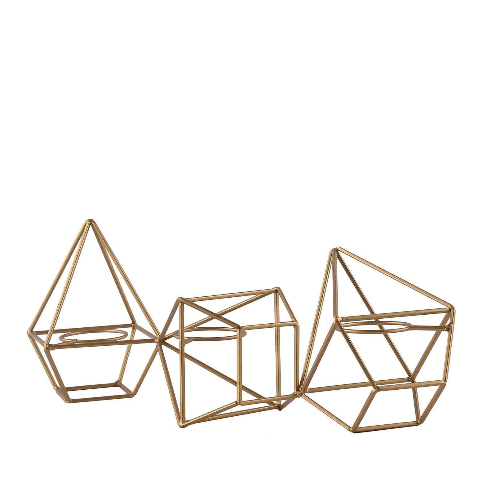 16.5 Inch 3-Jointed Geometric Metal Stand with Glass Votive Candle Holders - Modern Home Decor for Wedding Centerpieces, Dining Table Decorations & Romantic Ambiance Lighting