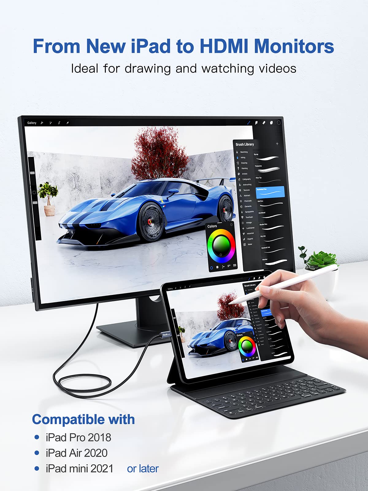 Dockteck USB C to HDMI 4K 60Hz Cable 6Ft - Thunderbolt 3/4 to HDMI Adapter Cord for iPhone 15, MacBook Pro/Air, iPad Air 4/Pro, iMac Pro - High-Speed HDR Braided Cable for Home Theater, Office Presentations & Gaming