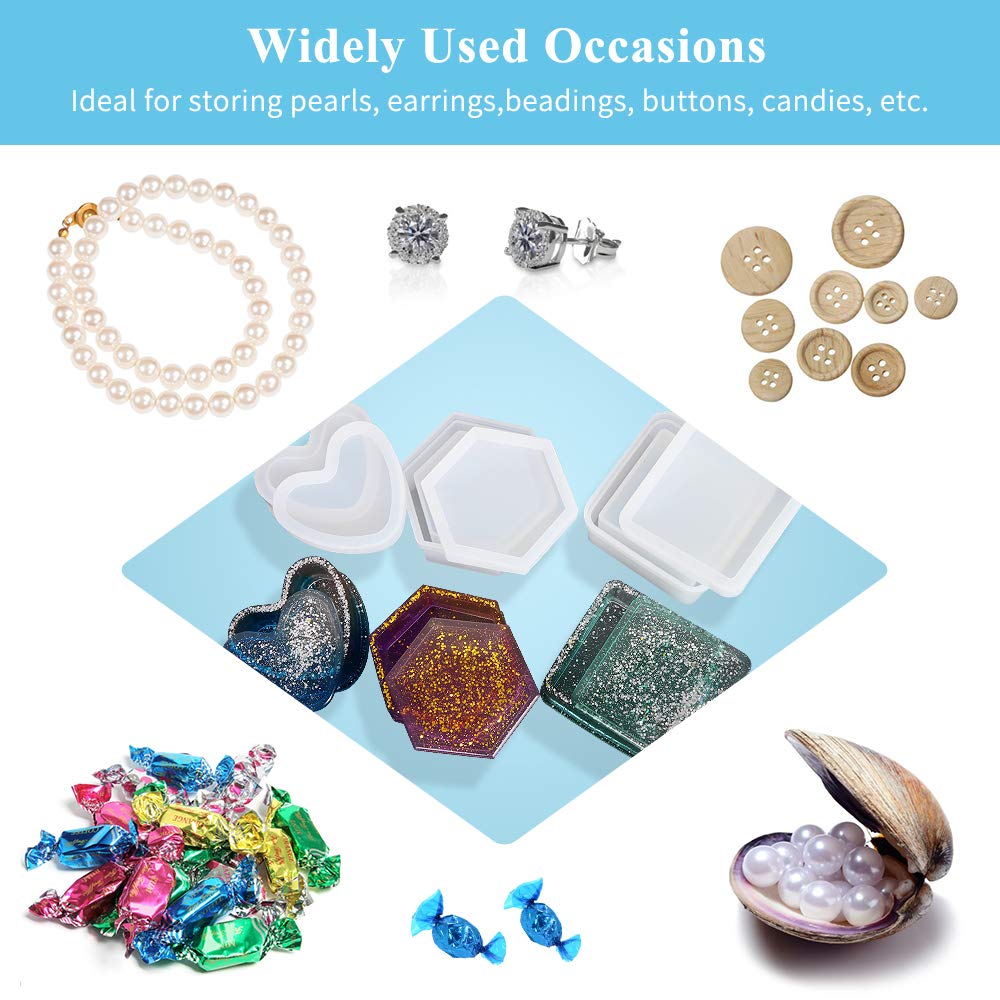 Hexagon & Heart Shape Epoxy Resin Jewelry Box Molds - Silicone Storage Box Molds for DIY Resin Casting Crafts, Home Decor, and Gift Making - Perfect for Jewelry Organizers, Wedding Favors, and Handmade Decorations