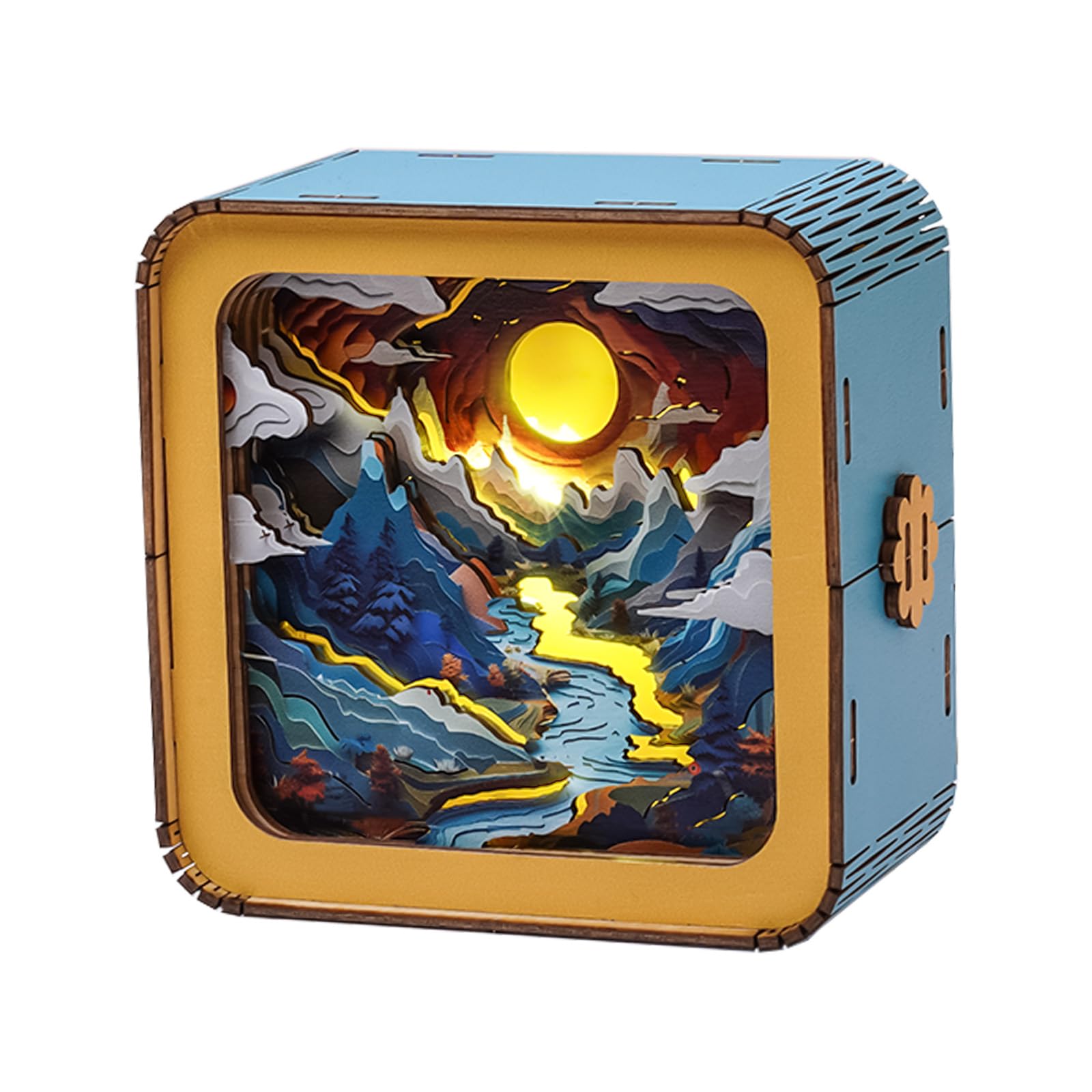 WOODBESTS 3D Wooden Puzzle Night Light - DIY Long River Sunrise Puzzle for Adults & Seniors - Handcrafted Desk Lamp Decor for Home Office | Relaxing Night Light for Bedroom, Study & Gift Giving