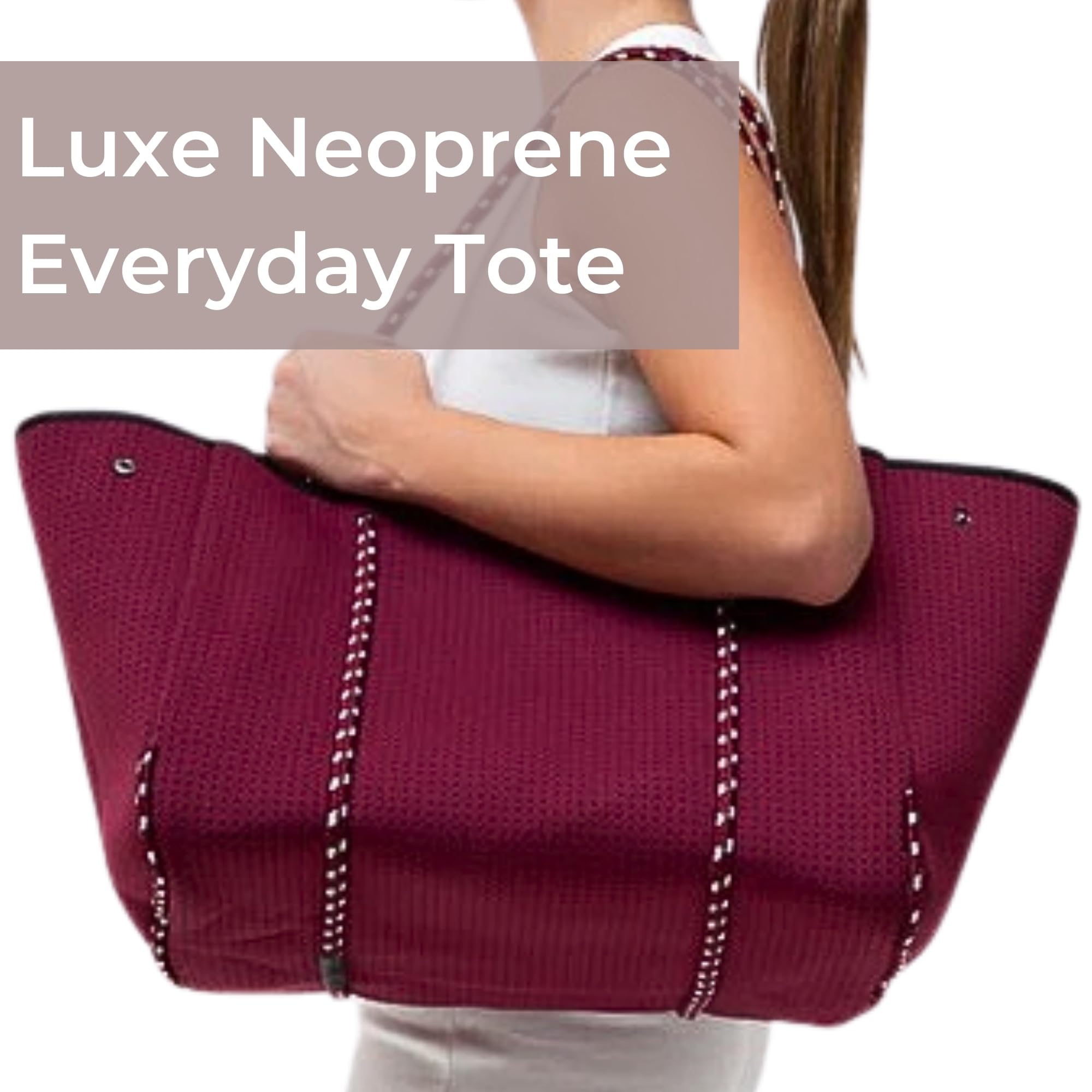 Stylish Large Neoprene Tote Bag for Women - Water-Resistant Designer Handbag with Multiple Pockets & Zipper Pouch | Perfect for Work Commute, Beach Trips, Gym & Travel Essentials
