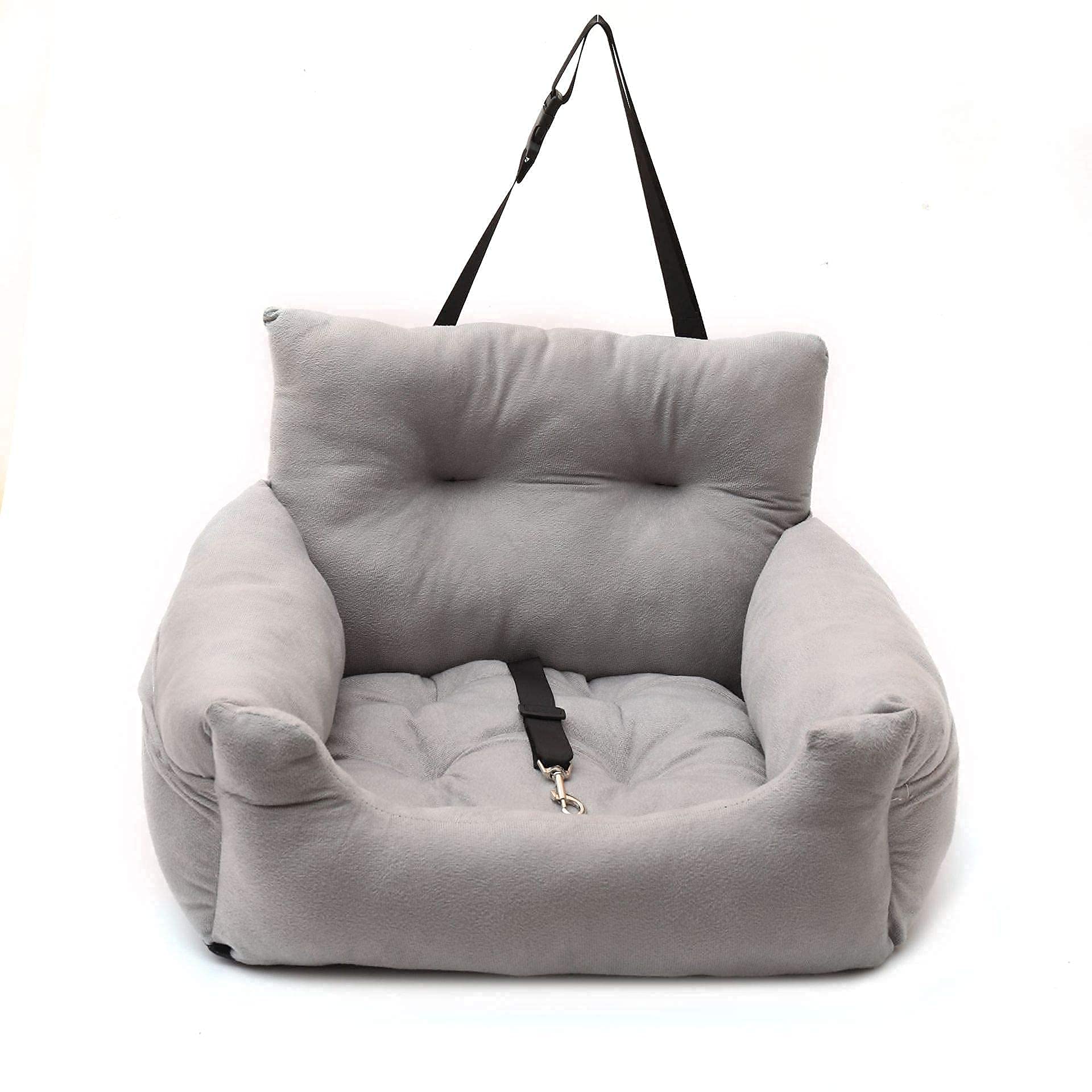 LOINGO Dual-Use Dog Car Seat & Travel Bed for Small to Medium Dogs - Gray Pet Booster Seat with Handy Side Pocket | Perfect for Road Trips & Daily Commutes