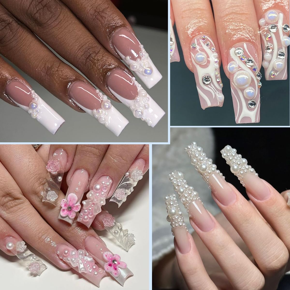 3D Nail Art Rhinestones Set - Half Round Pearl Beads, Flatback White Crystals & Flower Charms with Bow Decorations | Professional Nail Gems Kit with Picker Pencil | Perfect for DIY Manicures, Salon Nail Designs & Special Occasion Nail Art