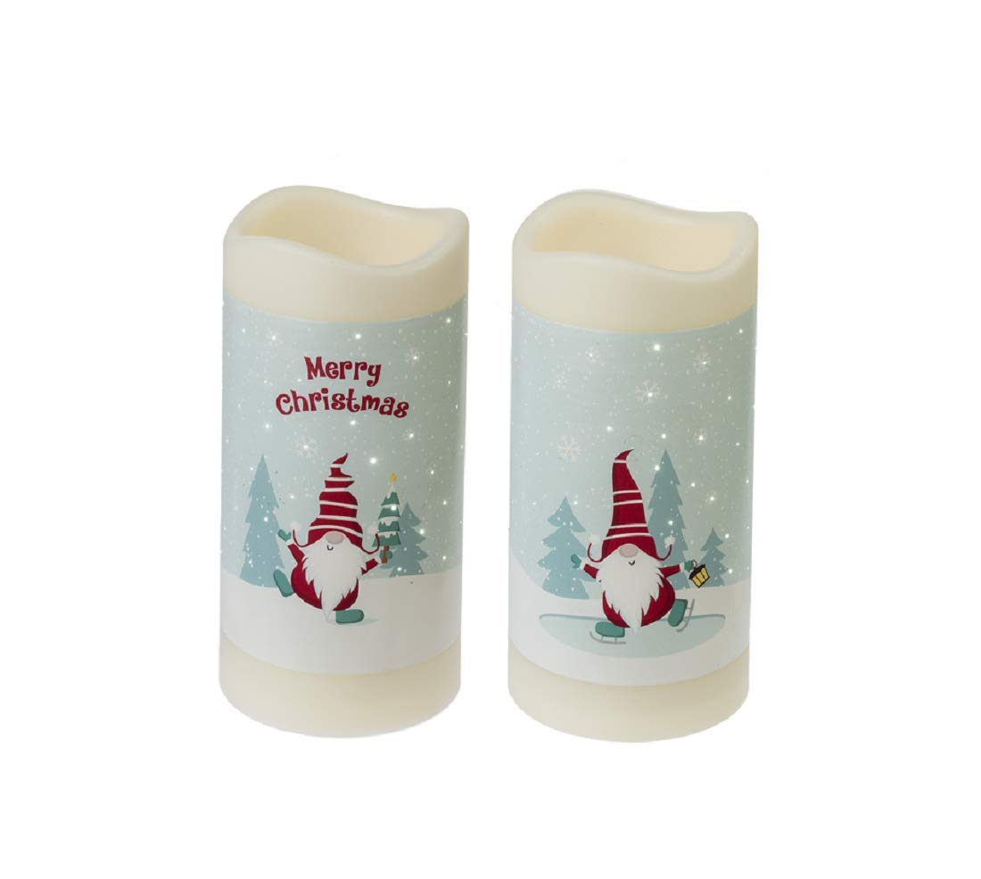 Merry Christmas LED Light Up Gnome Candles - 6-inch Height, Set of 2, Acrylic Holiday Decor for Home, Tabletop, and Gift Giving