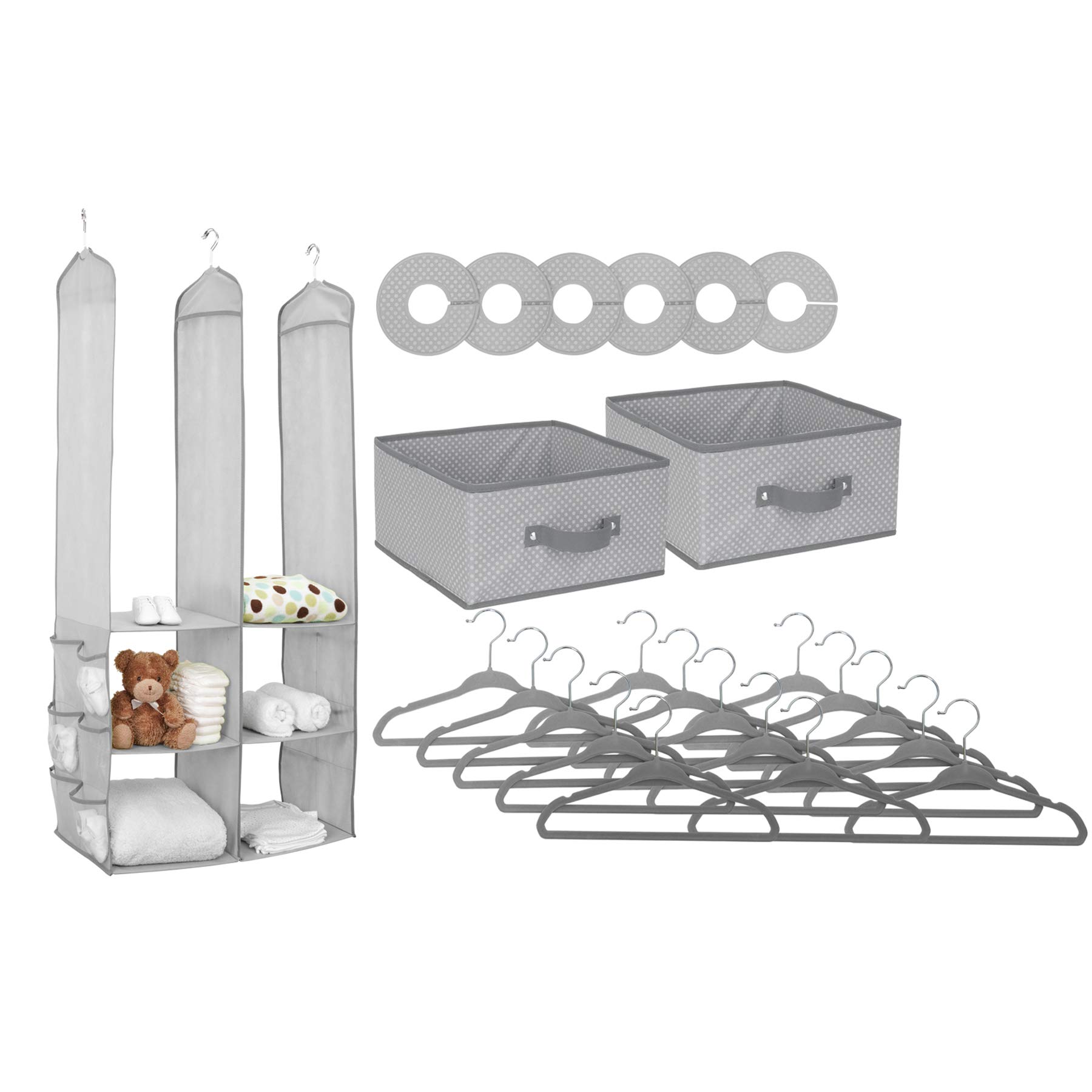 Delta Children 24-Piece Nursery Storage Set - Organize & Declutter Baby Room, Nursery & Closet - Space-Saving Storage Solution in Dove Grey - Perfect for Diaper Organization, Toy Storage & Baby Clothes