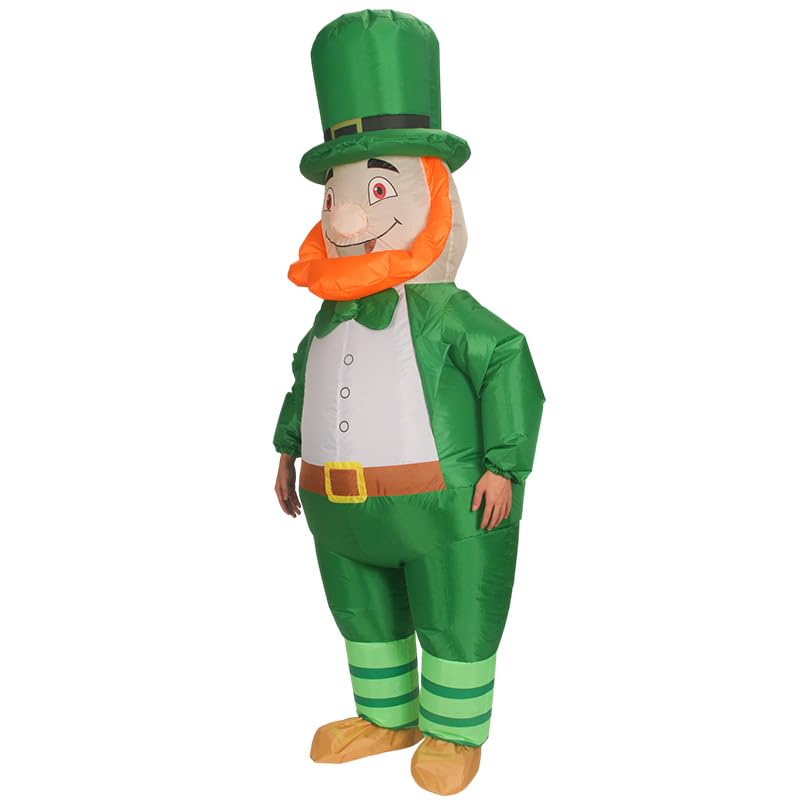 Adult Inflatable Leprechaun Costume for St. Patrick's Day - Green Blow Up Irish Outfit with Hat & Beard - Perfect for Parties, Parades & Festive Celebrations