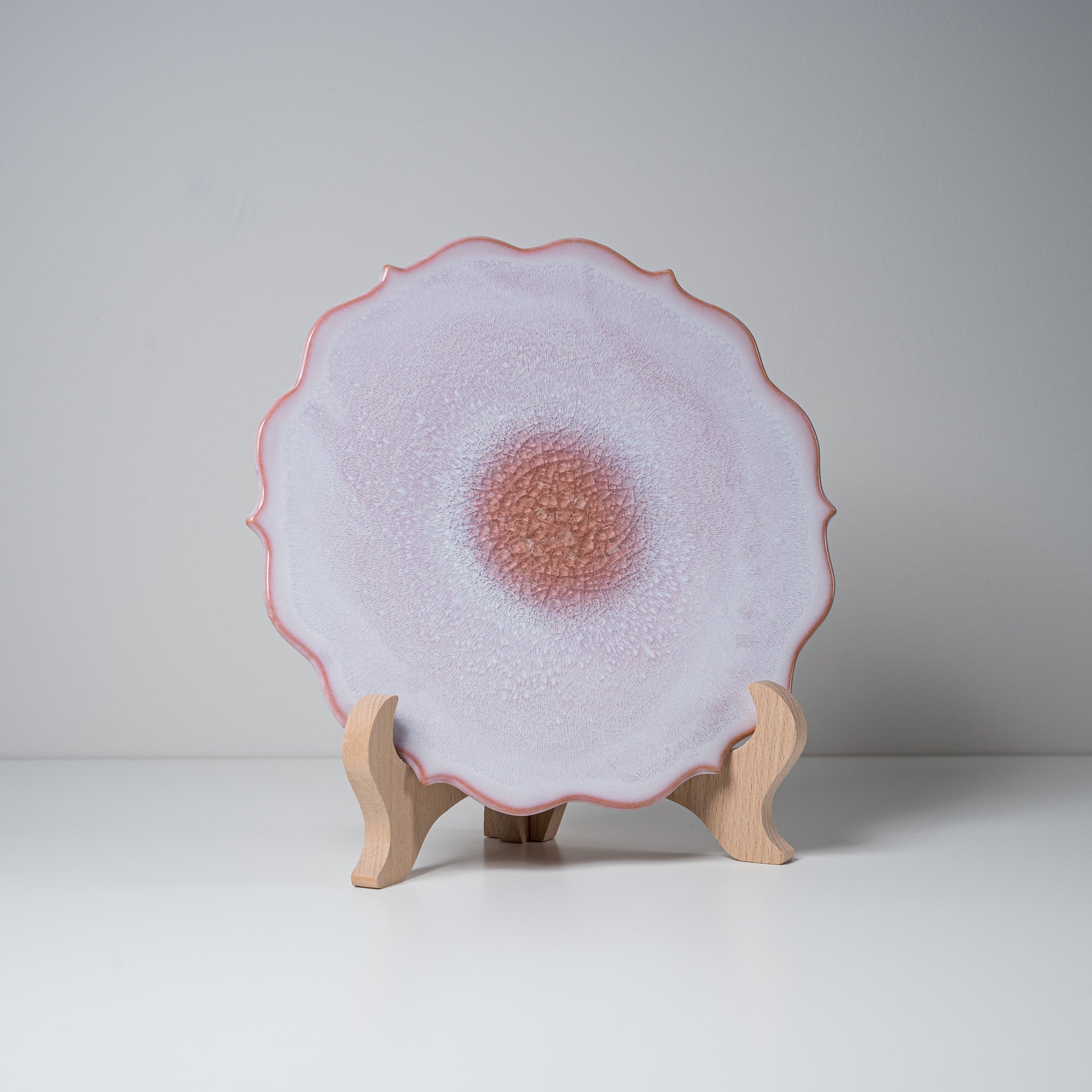 Tenryu Kiln Hagi Ware Flower Plate - Milky Pink Ceramic Dish for Japanese Tea Ceremony, Home Decor & Gift