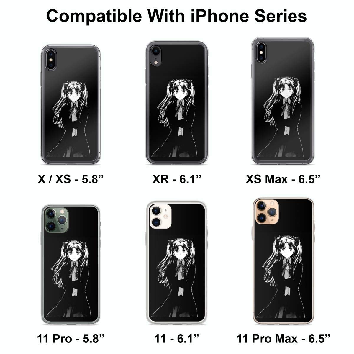 Rin Tohsaka Anime Clear Phone Case Compatible with iPhone 15 14 13 12 11 X XS XR 8 7 6 6S Plus Pro Max - Durable Protective Cover for Fans of Fate Series | Perfect for Cosplay, Conventions & Anime Enthusiasts