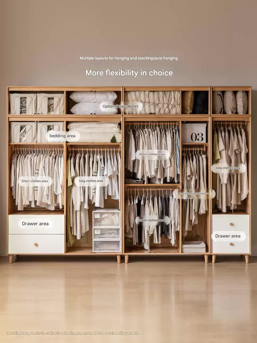 Stylish Oak & Poplar Solid Wood Modern Wardrobe - Spacious Storage for Bedroom, Closet Organization & Home Decor