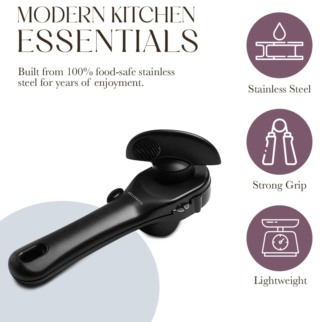 Bellemain Heavy Duty Stainless Steel Manual Can Opener - Ergonomic Handheld Kitchen Tool for Seniors with Smooth Edge & Safe Cutting - Perfect for Camping, Emergency Kits & Elderly Home Use
