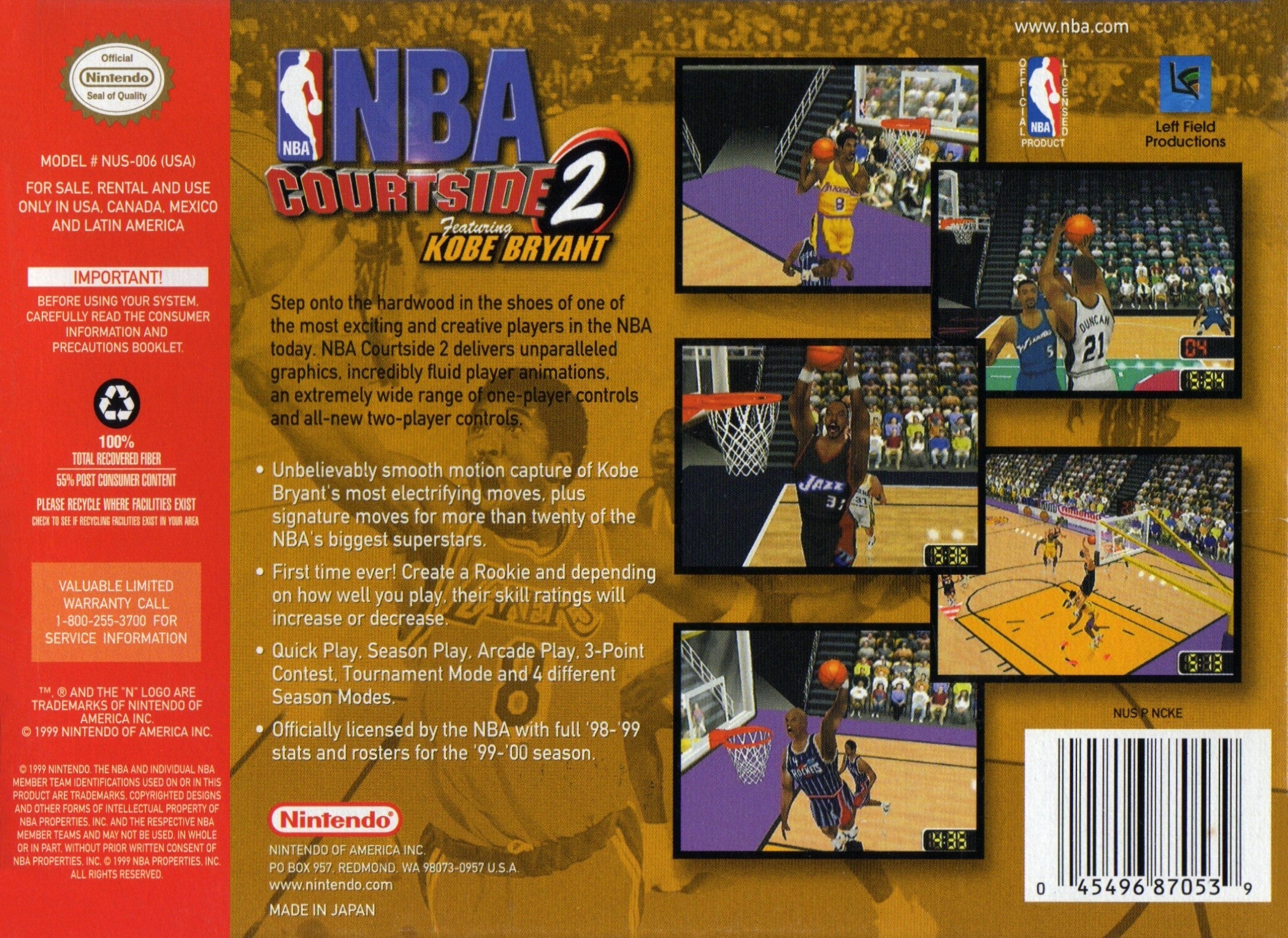 NBA Courtside 2 Featuring Kobe Bryant - Classic Basketball Video Game for PS1 - Perfect for Retro Gaming Nights & Sports Fans Collection