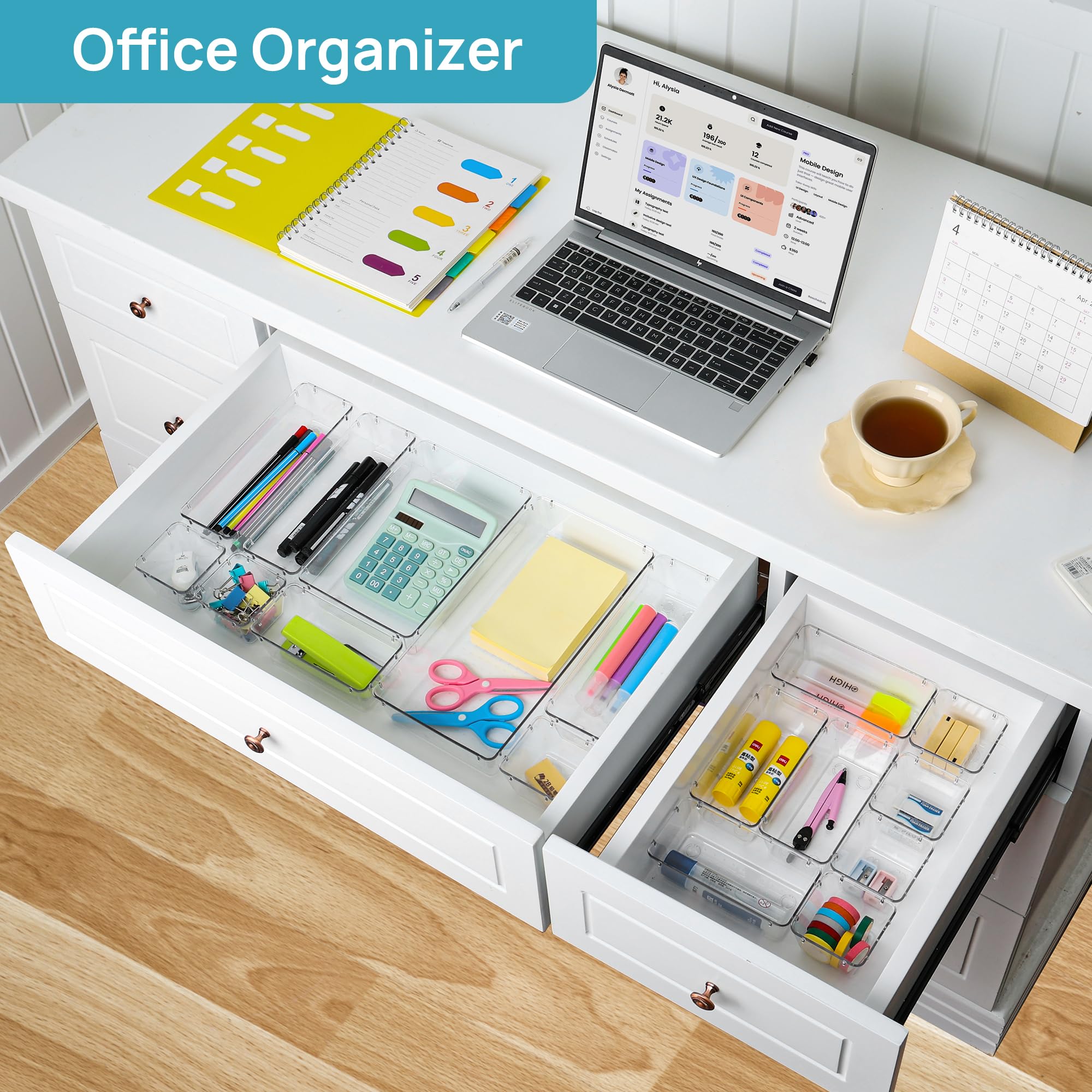 Vtopmart 88-Piece Clear Plastic Drawer Organizer Set - 5-Size Bathroom & Kitchen Storage Bins for Makeup, Vanity, Utensils, Office Supplies - Perfect for Home Organization & Decluttering