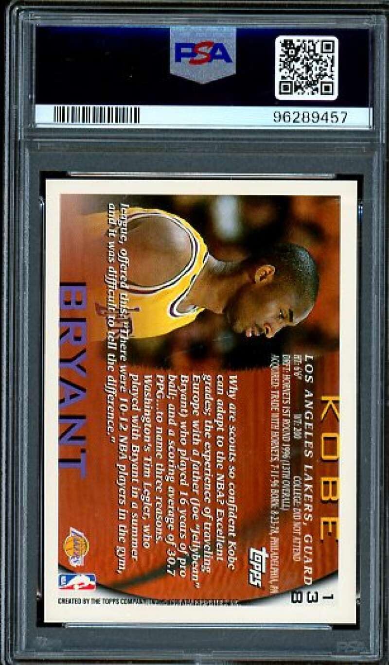 1996-97 Kobe Bryant Rookie Card #138 Topps PSA 9 Mint Condition - Perfect for NBA Memorabilia Collectors & Basketball Fans Display