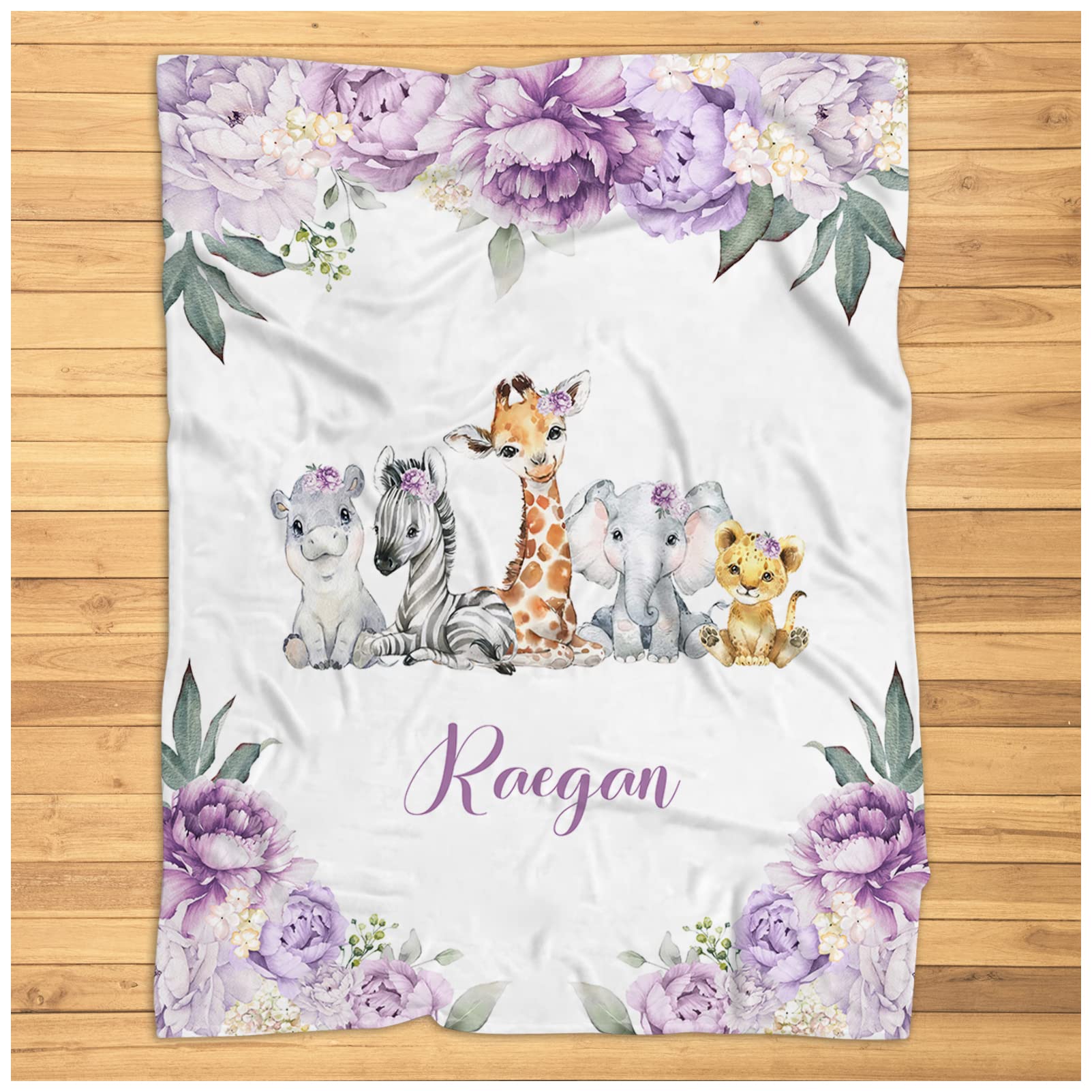 Personalized Safari Baby Blanket for Girls - Super Soft Plush Elephant & Animal Nursery Blanket | Perfect for Crib, Stroller, and Photo Shoots