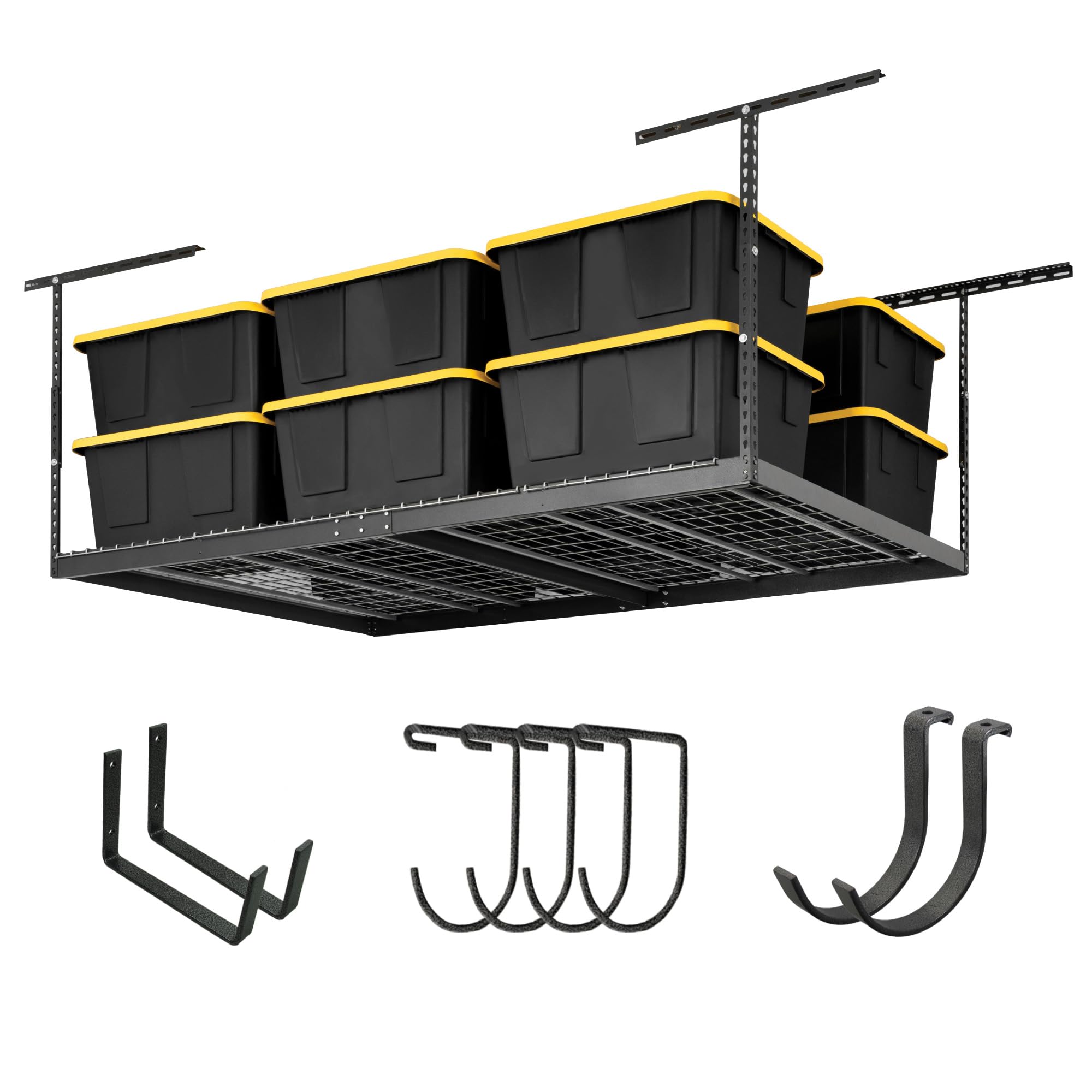 Heavy Duty Overhead Garage Storage Rack - 600 lb Capacity Ceiling Mount Organizer, Adjustable 4x8 Hammertone Shelf (18