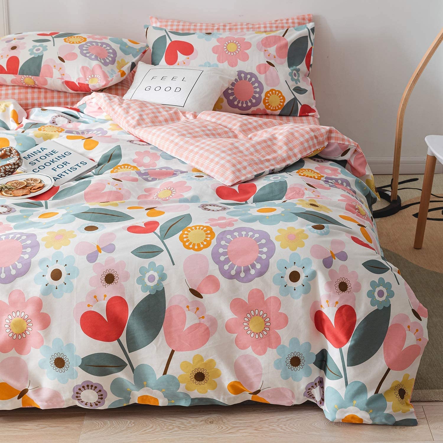 Jane yre Floral Duvet Cover Twin - 100% Cotton 3-Piece Bedding Set with Zipper Ties, Soft Breathable Luxury Comforter Cover in Fresh Garden Style Yellow/Red Flower Print (No Comforter Included) - Perfect for Kids' Rooms, Guest Bedrooms & Boho Chic Home Decor