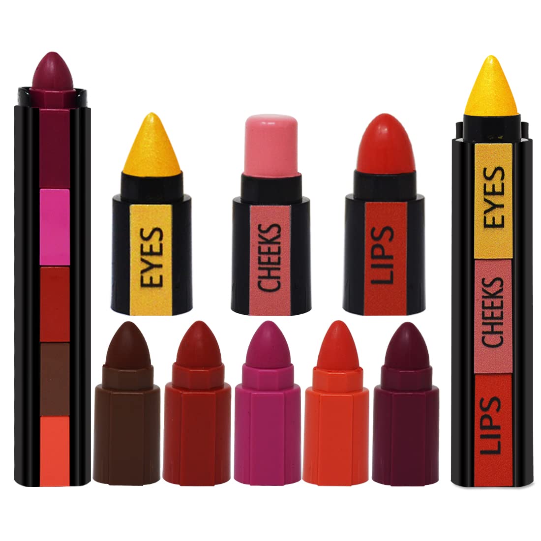 Adbeni 5-in-1 Matte Lipstick Set - Lip Crayon, Long-Lasting Lip Color & 3-Step Makeup Stick with Eyeshadow, Blush & Lip Gloss (7g + 4.5g) | Perfect for Daily Makeup, Party Looks & Travel Touch-Ups | L004-MK001