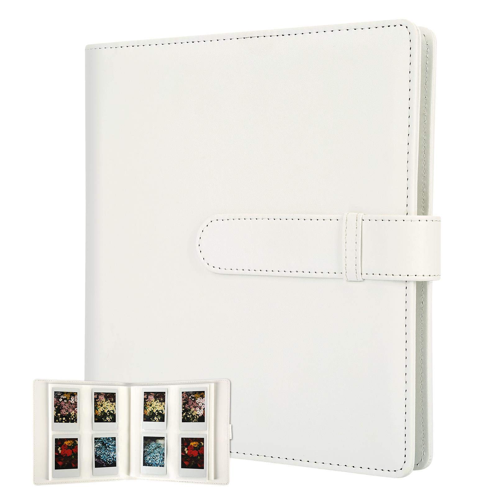 256-Pocket Leather Photo Album for Fujifilm Instax Mini 12/11/9/40/90/8/7 & Polaroid Instant Cameras - Holds 2x3 Inch Photos (White) | Perfect for Wedding, Baby, Travel Memories & Home Decor