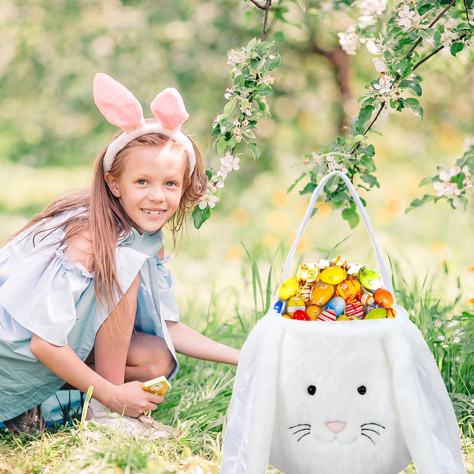 Personalized Plush Easter Bunny Basket - Monogrammed Bunny Easter Bucket with Long Soft Ears for Egg Hunting, Candy Storage & Easter Decorations - Perfect Easter Gift Bags for Kids, Easter Party Favors & Spring Celebrations