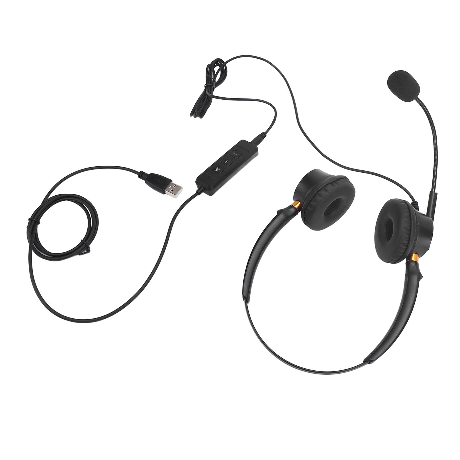 ASHATA Noise Canceling USB Headset with Adjustable Volume - Dual Ear Office Headphones for PC, Laptop, Smartphone & Tablet - Perfect for Remote Work, Call Centers & Online Meetings