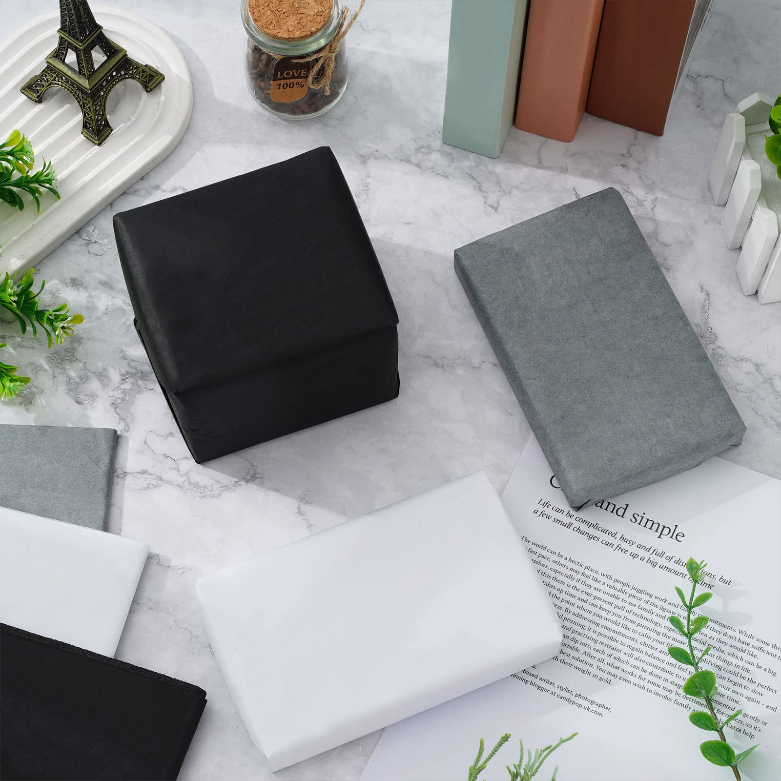 Premium Whaline 120-Sheet Assorted Black & Gray Tissue Paper for Gift Wrapping, DIY Crafts, Paper Flowers - 15