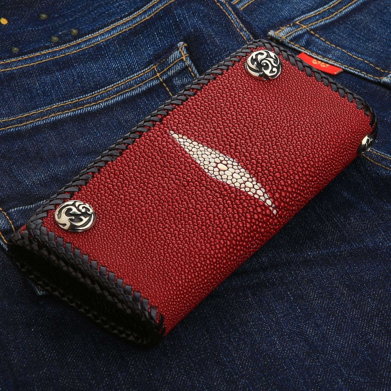 Genuine Stingray Skin Leather Trifold Biker Wallet for Men - Durable RFID Blocking Motorcycle Wallet - Perfect for Bikers, Travel & Everyday Use