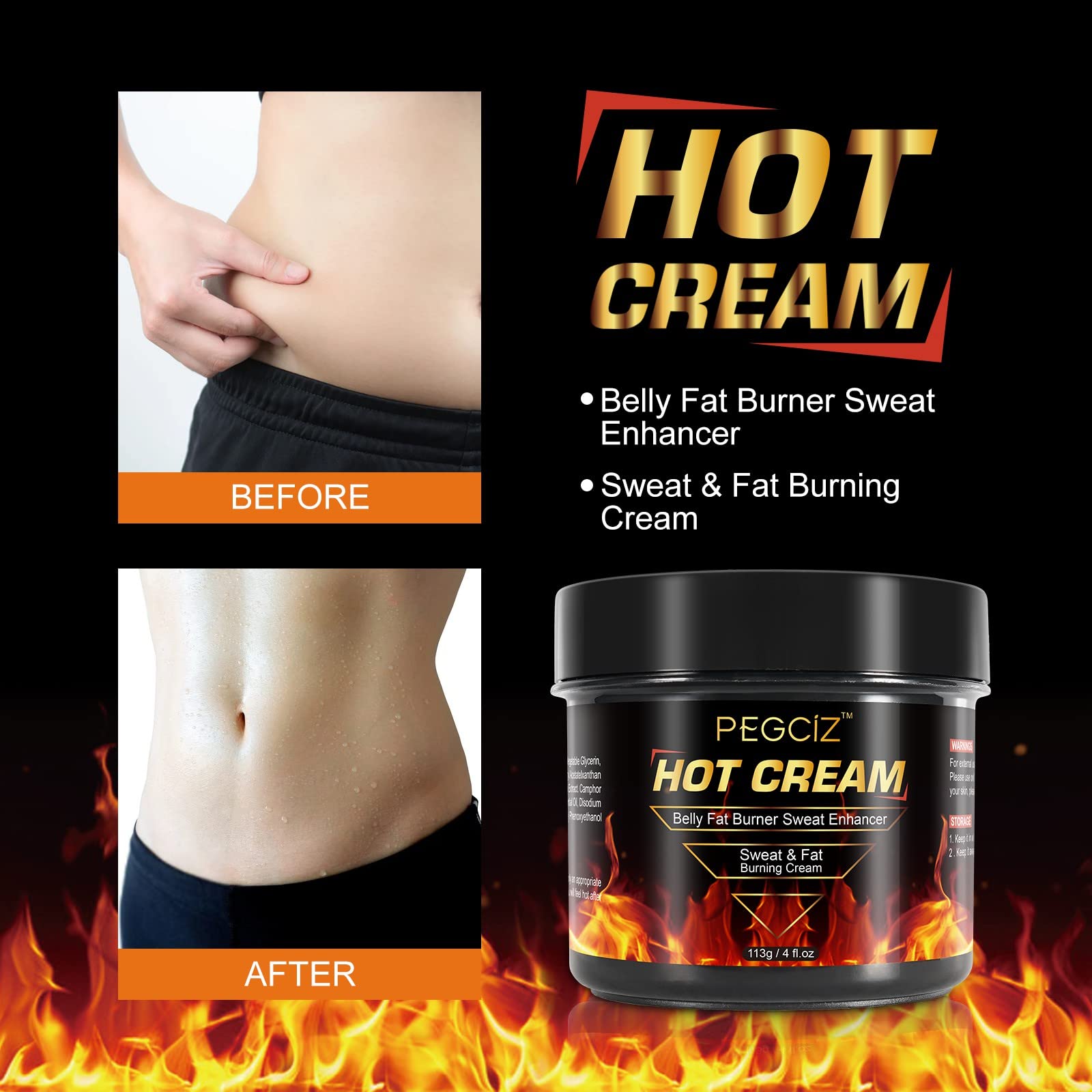 Premium Fat Burning Cream for Weight Loss - Hot Slimming Cream for Belly, Thighs & Butt - Cellulite Treatment Cream for Women & Men - Firming & Sweat-Activating Body Cream for Legs & Stomach - Perfect for Gym, Home Workouts & Post-Pregnancy Body Shaping