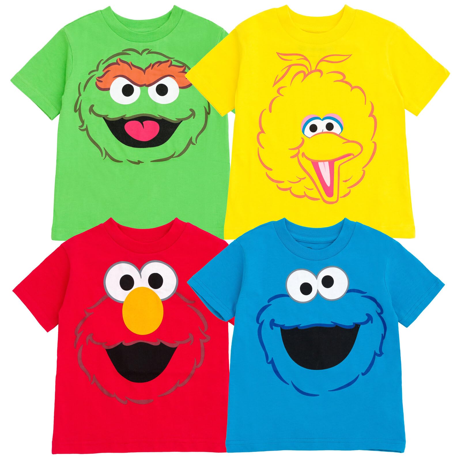 Sesame Street 4 Pack Toddler T-Shirts for Boys & Girls - Elmo, Oscar, Big Bird, Cookie Monster - Soft Cotton Playwear for Daycare, Preschool & Family Outings