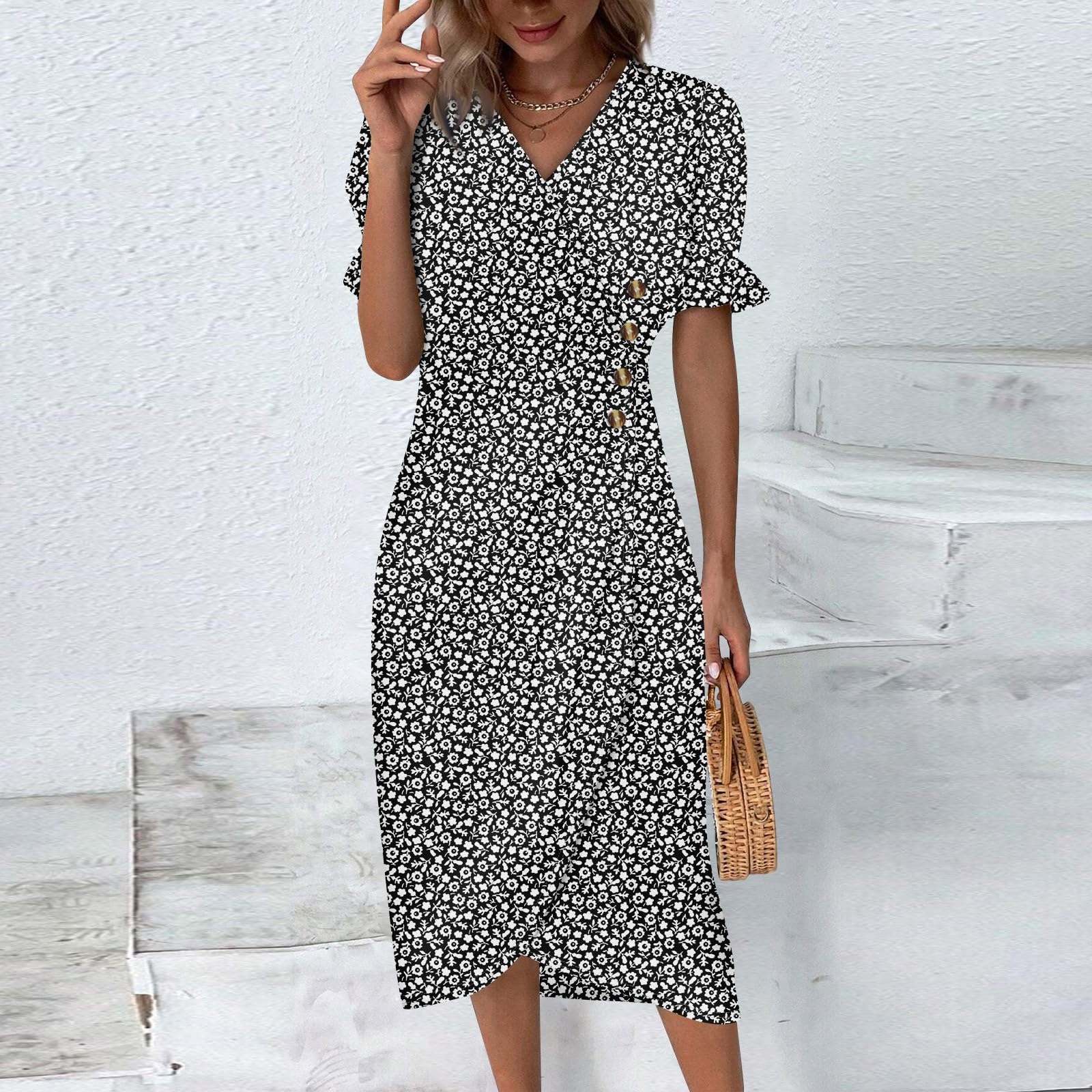 Elegant Floral Wrap Dress for Women 2024 - V Neck Ruched Beach & Church Dress - S to XXXL - Perfect for Summer Vacations, Weddings & Special Occasions