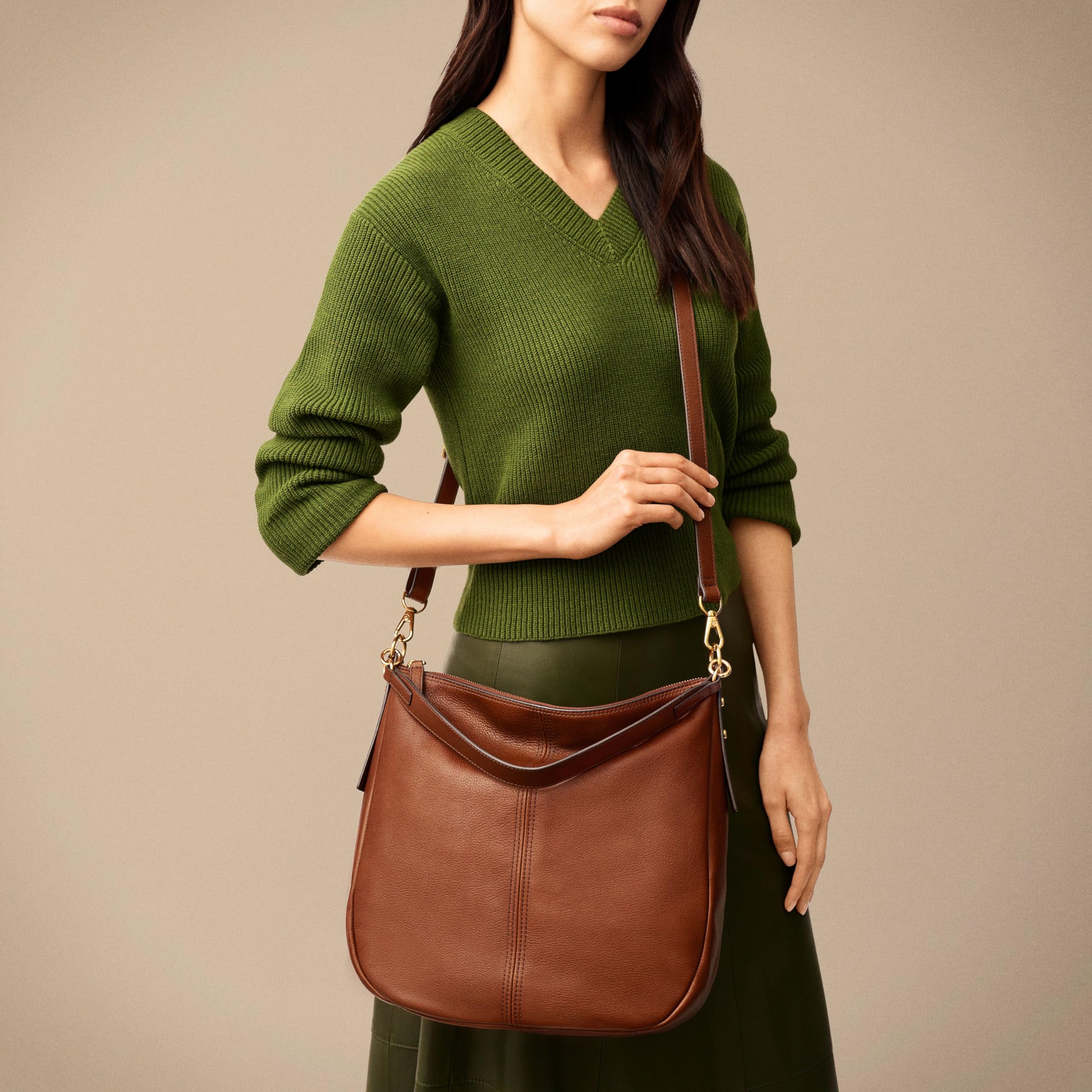 Fossil Women's Jolie Leather Hobo Purse Handbag - Brown Crossbody Bag for Everyday Use | Model ZB1434200 | Perfect for Work, Travel & Casual Outings