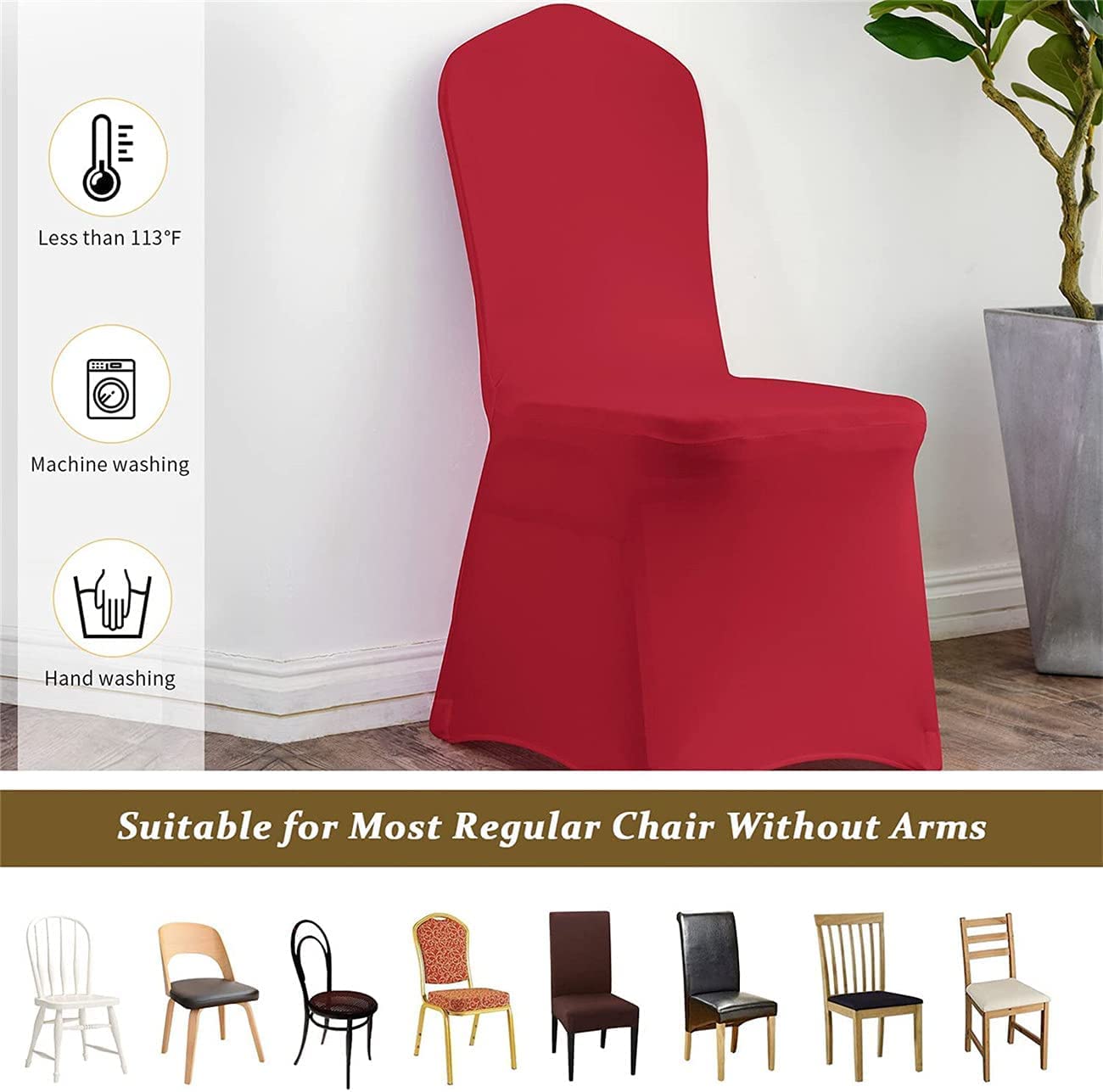 Stretch Spandex Dining Room Chair Covers - Universal Slipcovers for Living Room, Wedding, Banquet & Party - Washable Protector (20-Pack, Wine Red) | Perfect for Home Decor, Restaurant & Event Seating
