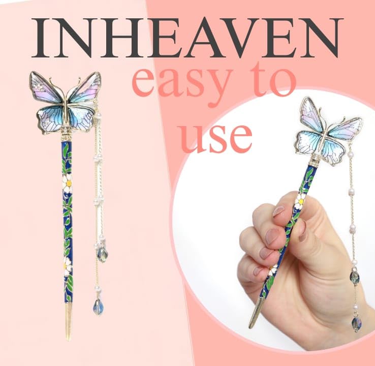 INHEAVEN Butterfly Hair Stick - Elegant Metal Hair Bun Accessories for Women & Girls - Korean Style Hairpin for Updos, Ponytails & Braids - Perfect for Weddings, Parties & Everyday Wear