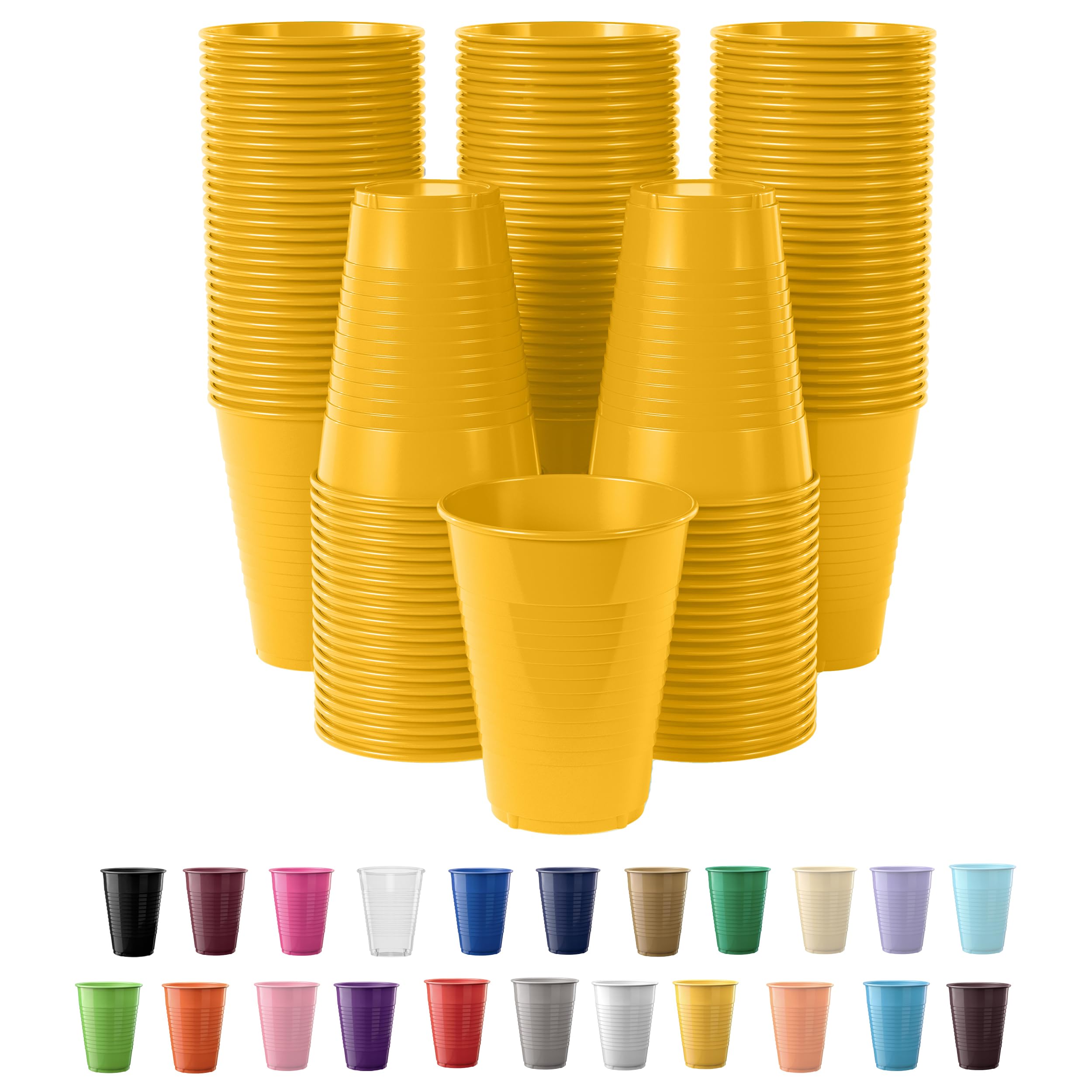 50 Pack 12 Oz Yellow Plastic Cups - Disposable Party Cups for Drinks, Events & Everyday Use | Bulk Plastic Drinkware for Parties, BBQs, Picnics & Home Use | BPA-Free, Durable & Eco-Friendly