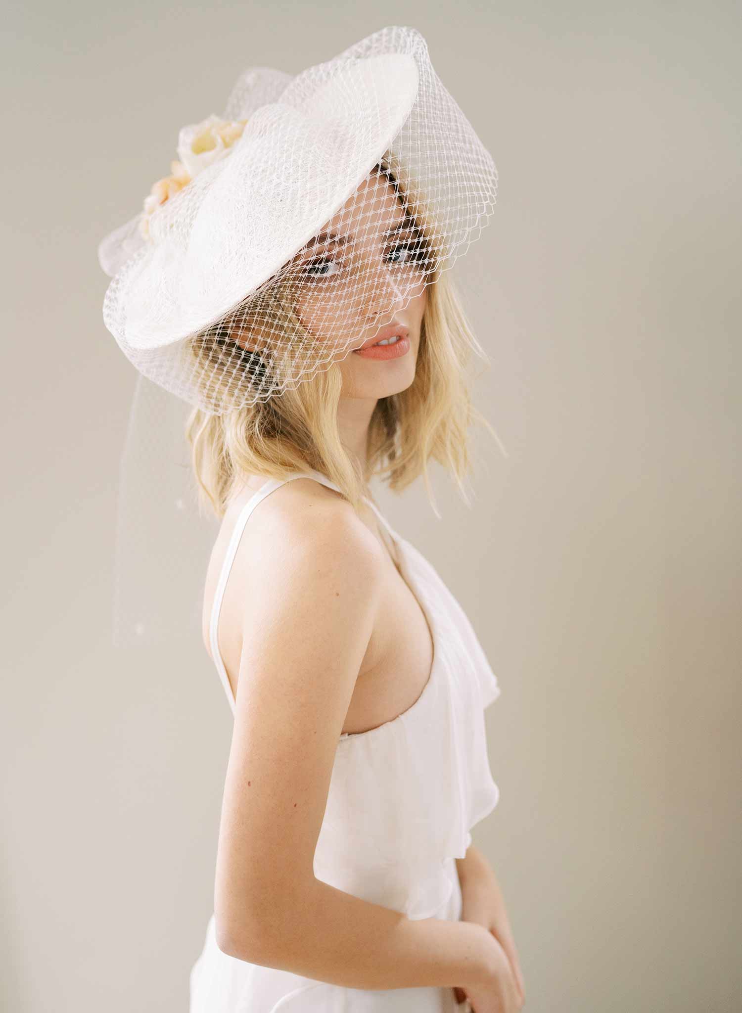 Vintage Inspired Bridal Mini Hat with Veil - Style #2454 | Elegant Wedding Accessory for Brides, Bridesmaids & Tea Parties