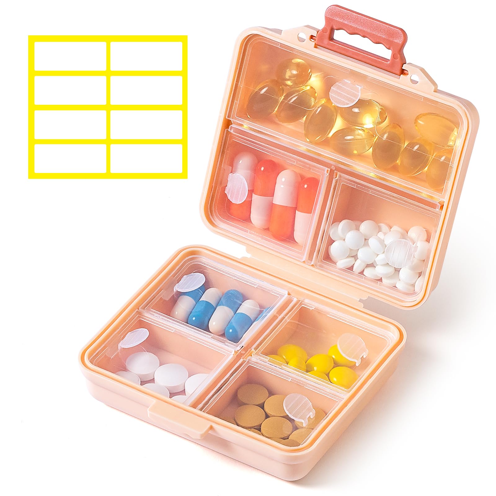 7-Day Travel Pill Organizer Box - Portable Weekly Medicine Case with 7 Compartments & Labels - Compact Mini Pill Box for Vitamins, Fish Oil & Daily Medications - Perfect for Purse, Travel & Home Use (Pink)