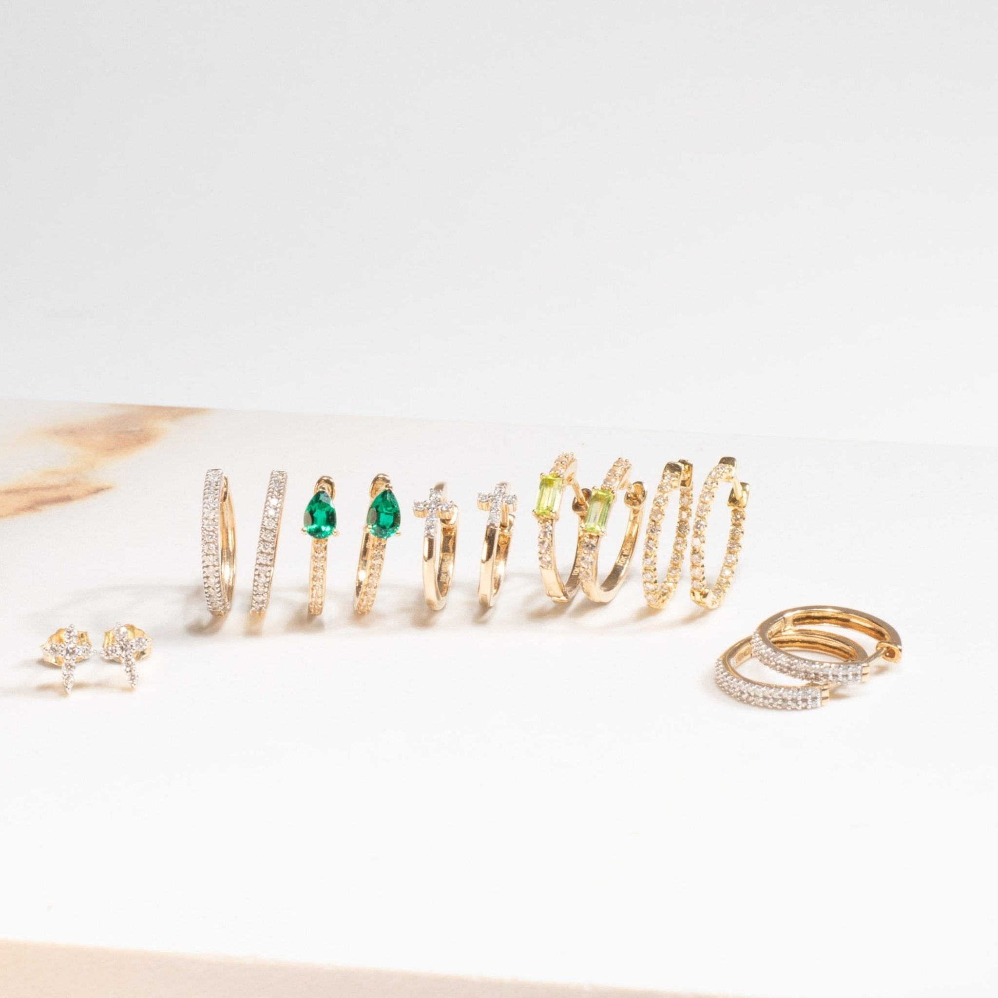 10K Yellow Gold Teardrop Emerald & White Sapphire Hoop Earrings for Women - Elegant Dangle Earrings for Party, Wedding & Special Occasions