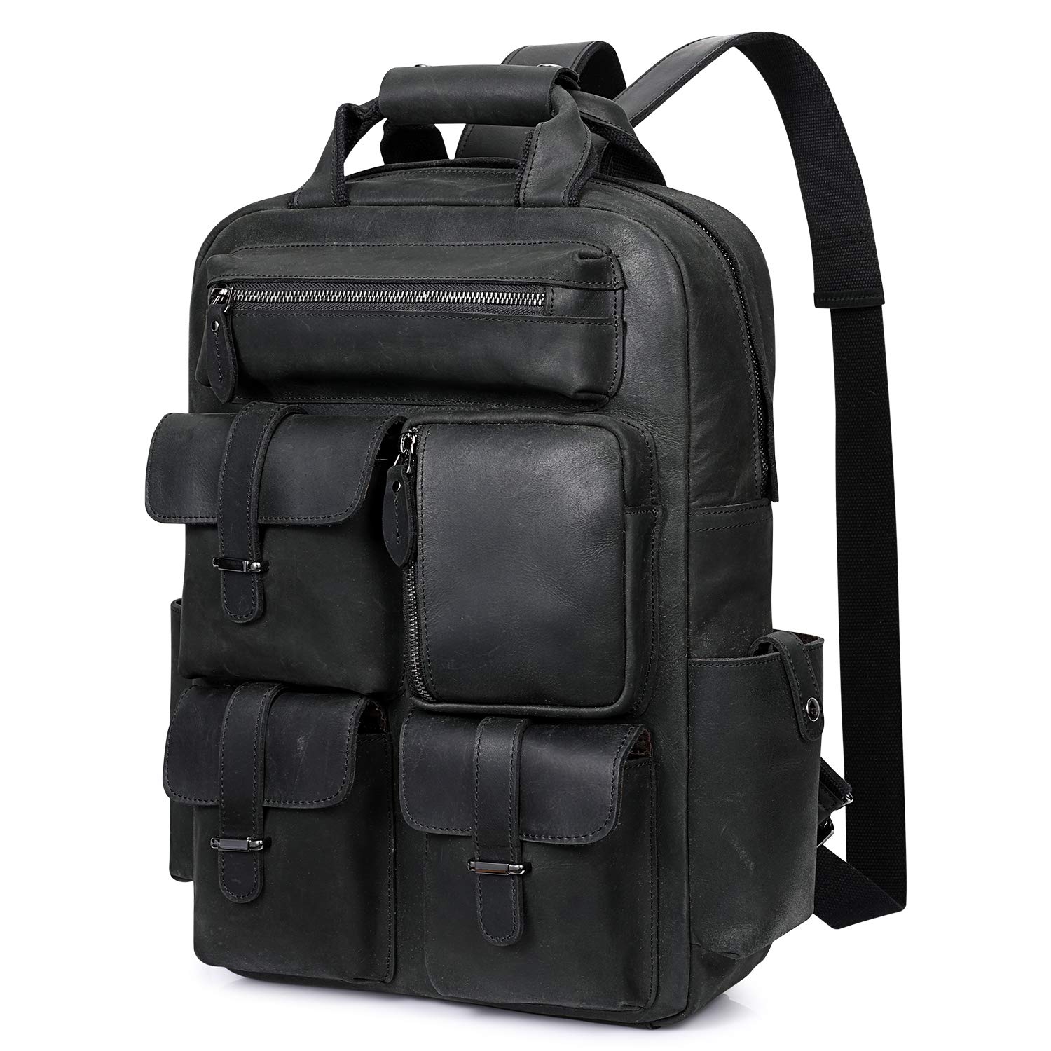 Genuine Leather Backpack for Men - Vintage Casual Daypack with Multiple Pockets - Durable Travel Bag for Work, School & Outdoor Adventures