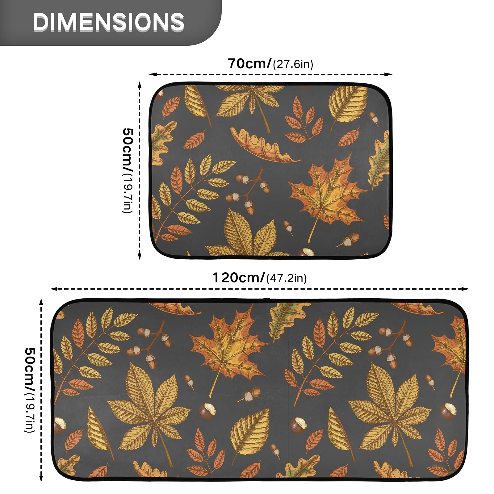 Emelivor Anti-Fatigue Kitchen Mat Set of 2 - Non-Slip Cushioned Memory Foam Rug for Fall/Autumn - Heavy Duty Farmhouse Style Mats for Kitchen, Laundry & Entryway - Perfect for Standing Comfort While Cooking & Cleaning