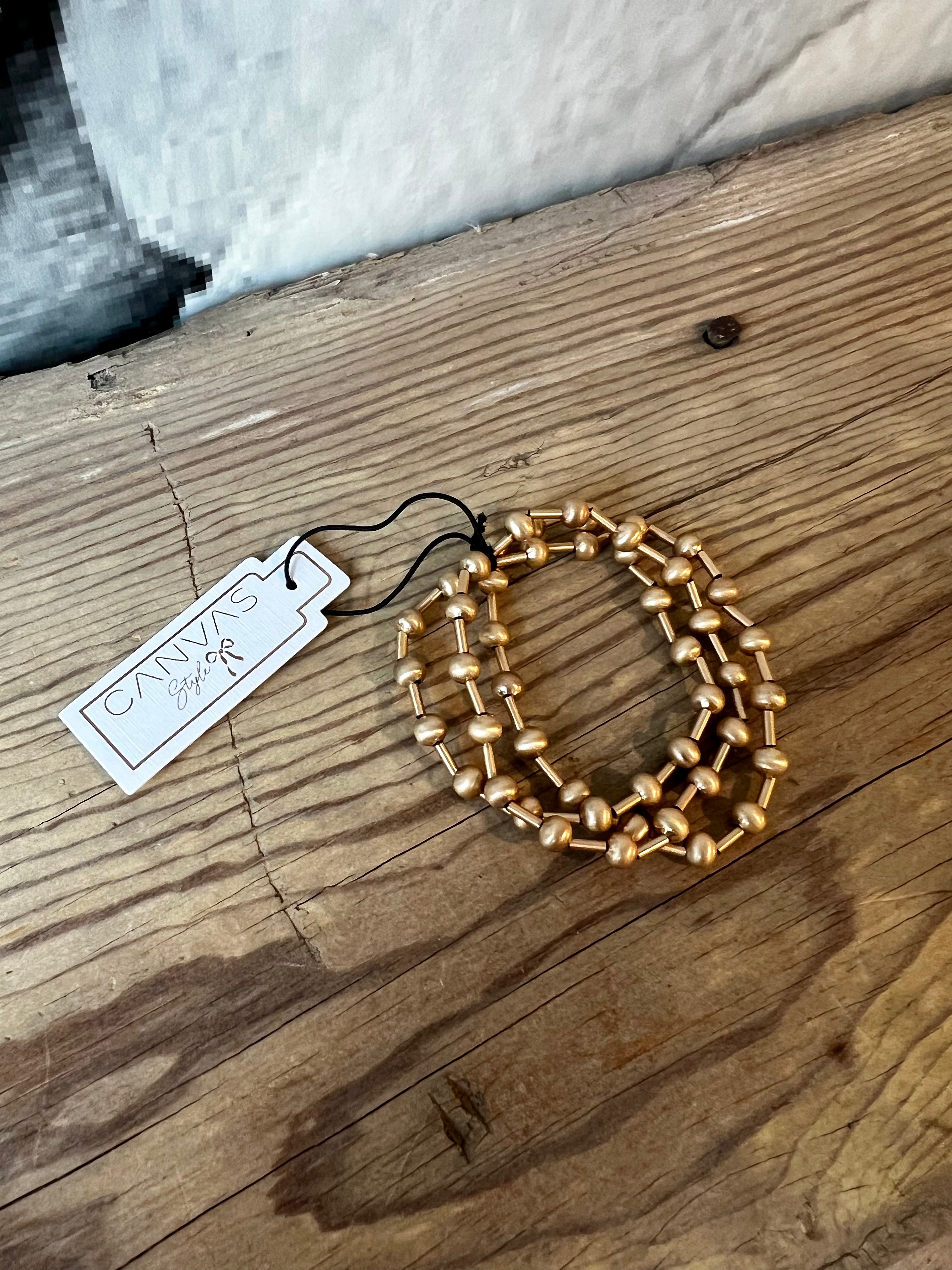 Gold Beaded Stretch Bracelet Set - Elegant Satin & Canvas Talyah Design for Women | Perfect for Parties, Weddings & Everyday Wear