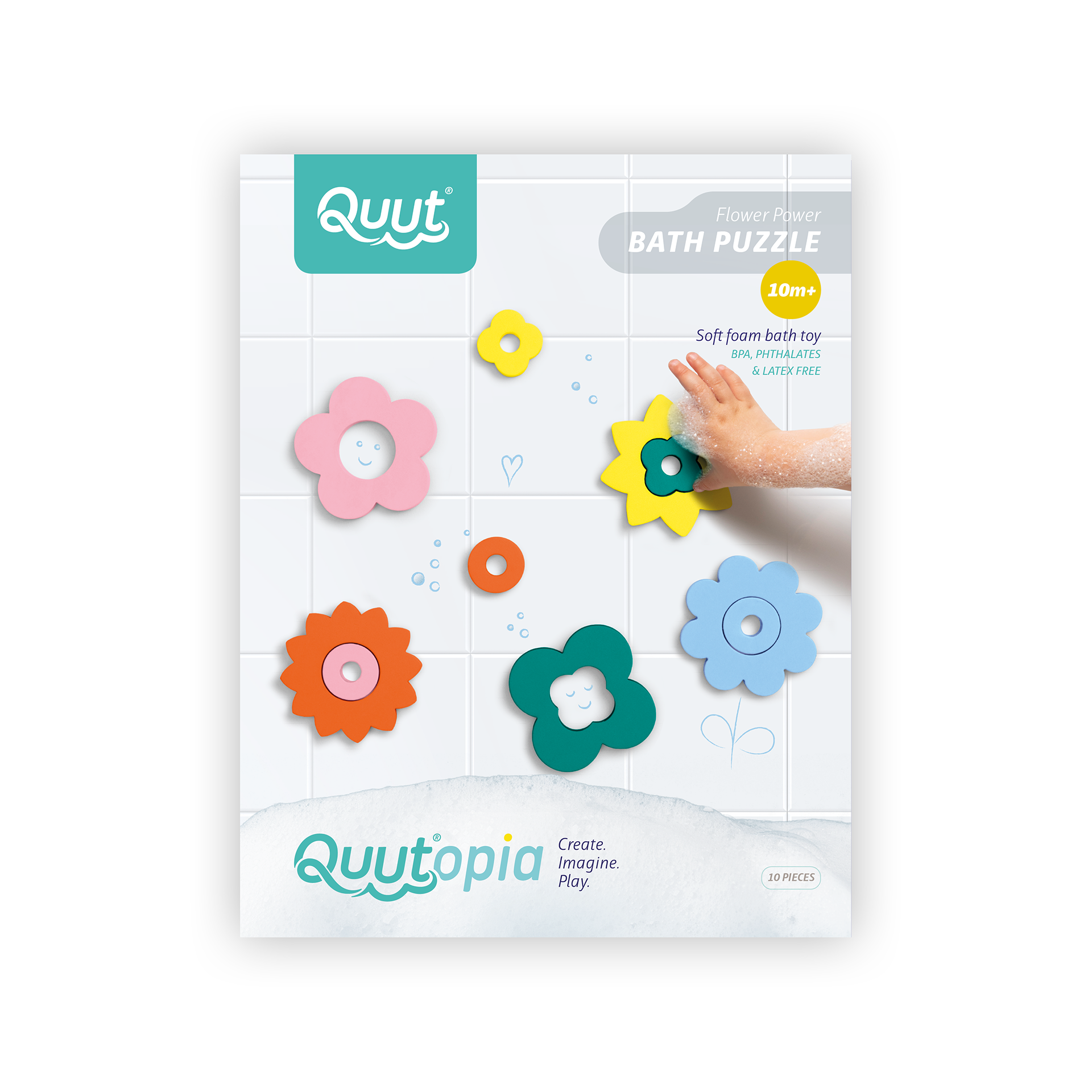 Quut Soft Foam Bath Puzzle Toy - Flower Power Design for Kids | Safe Non-Toxic Bathtub Toys | Fun Educational Play for Toddlers & Preschoolers | Perfect for Bath Time, Pool & Indoor Play