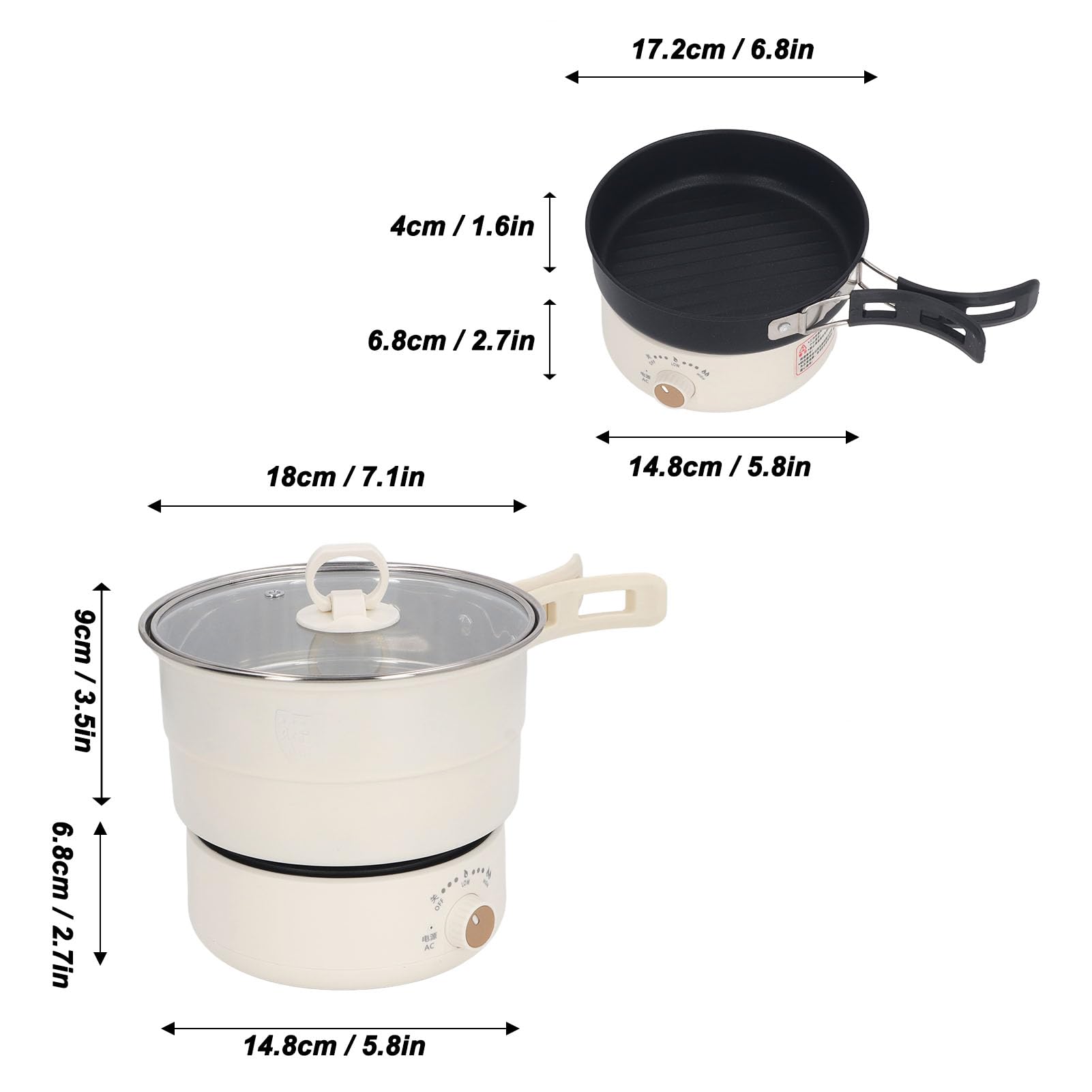 500W 1.6L Multifunctional Electric Cooker - Mini Portable Ramen Noodle Cooker with Foldable Handle, Electric Cooking Pot for Steak, Eggs & Stir-Fry | Perfect for Dorm, Office, Camping & Small Kitchen Use