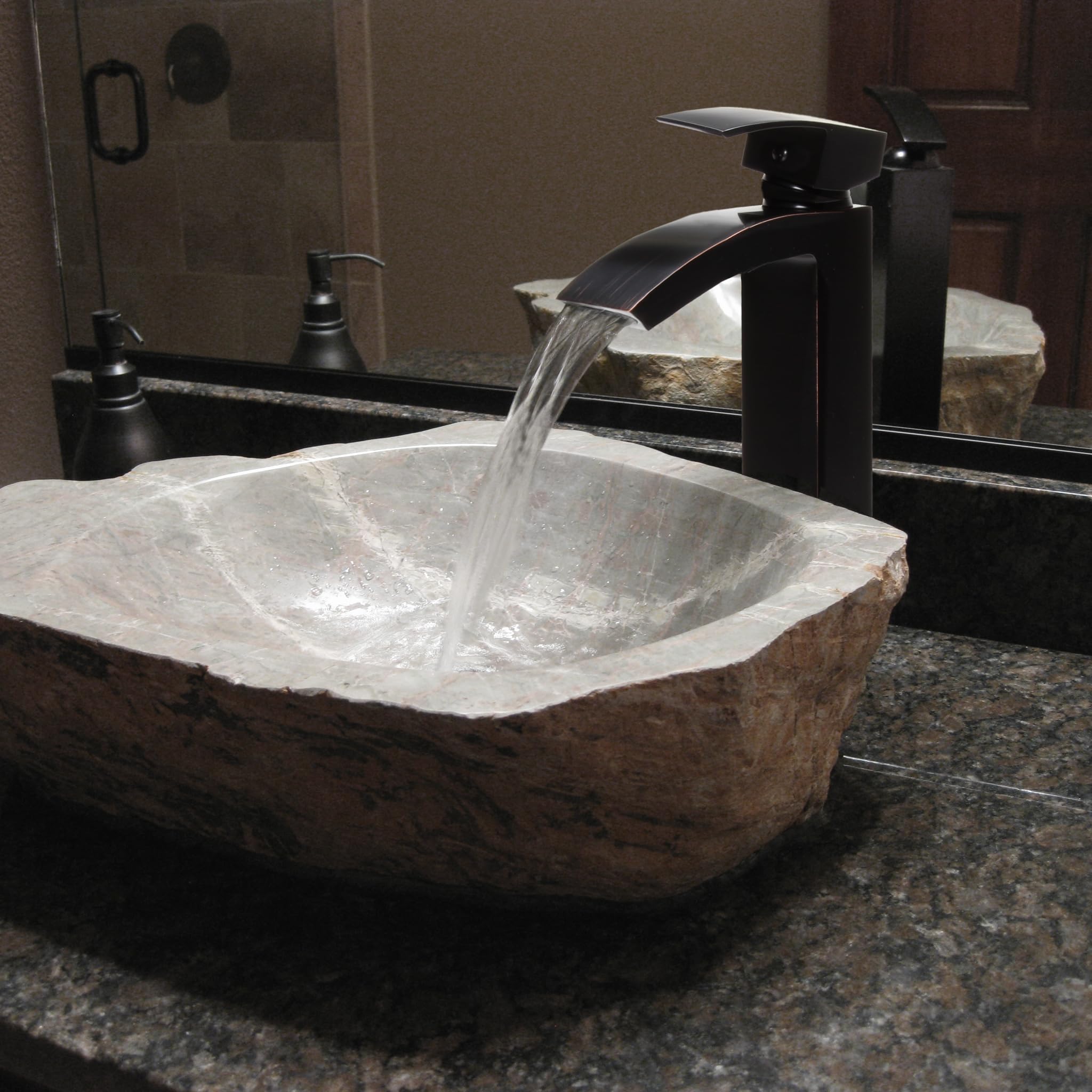 Novatto NOVB0 Natural Cobblestone Vessel Bathroom Sink with Brushed Nickel Drain & Sealer - Modern Farmhouse Vanity Basin for Bathroom, Powder Room, or Guest Bath Decor (NOSV-CSBN)